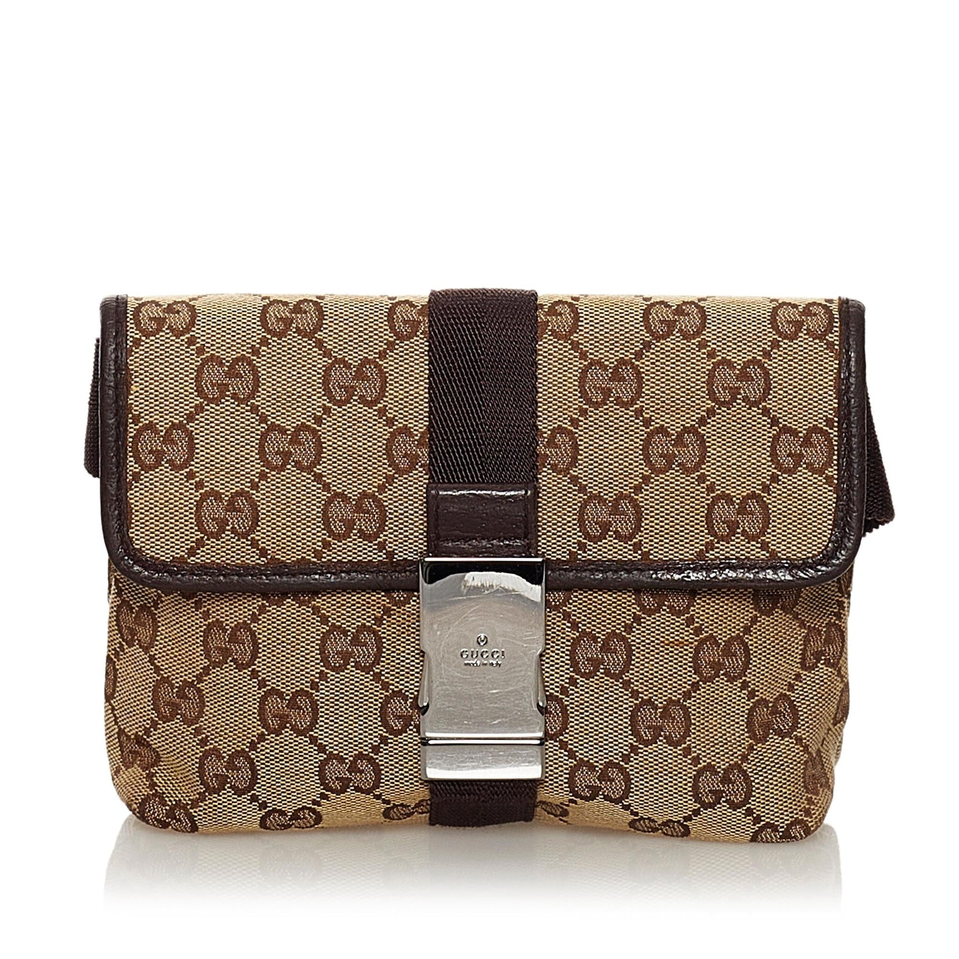 Gucci GG Belt SHG Canvas Calf Brown Accessory Bag Shg