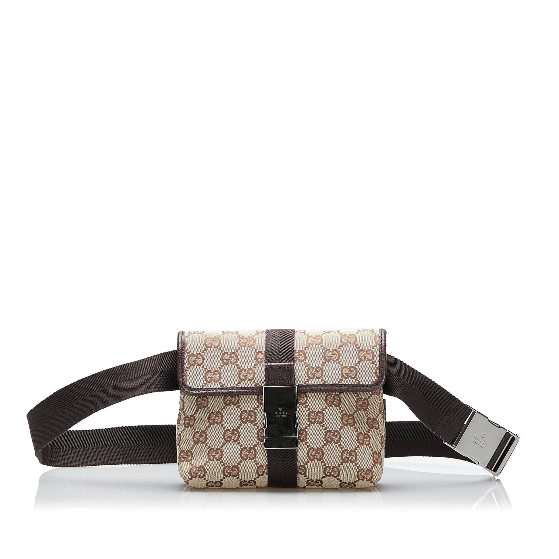 Gucci GG Belt SHG-UxavlD Canvas Calf Brown Accessory