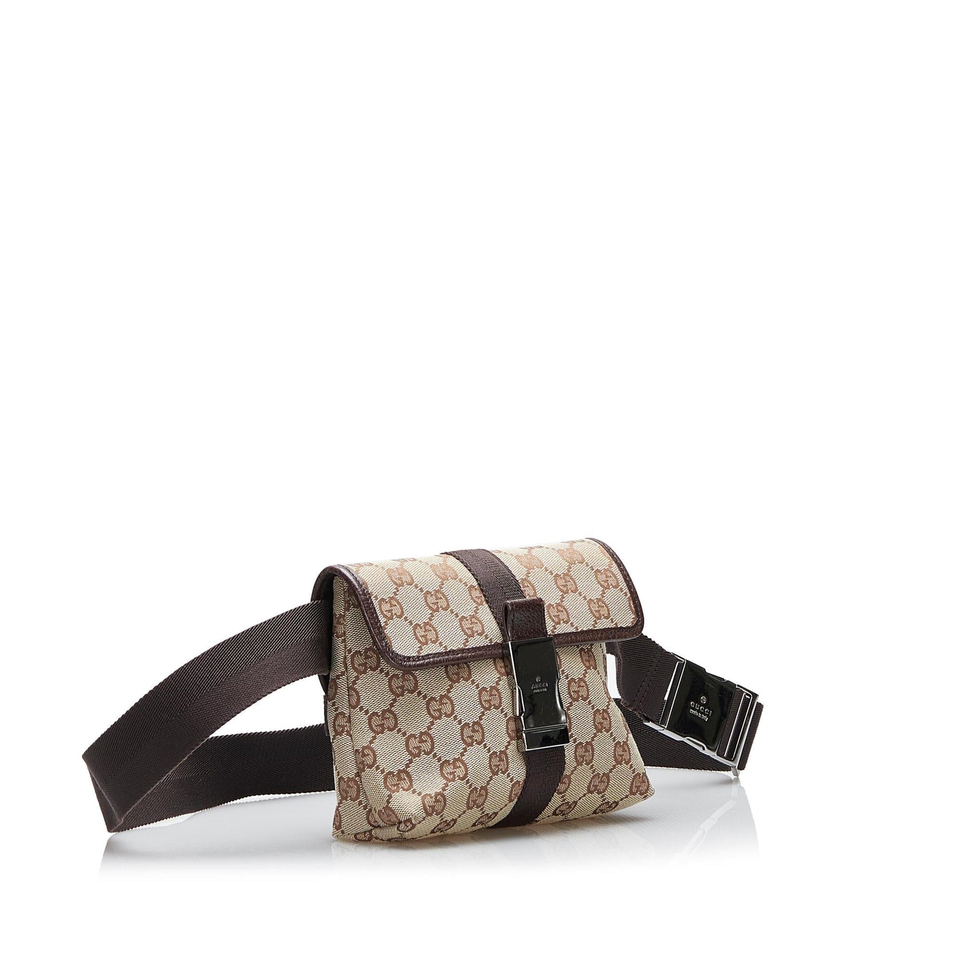 Gucci GG Belt SHG-UxavlD Canvas Calf Brown Accessory