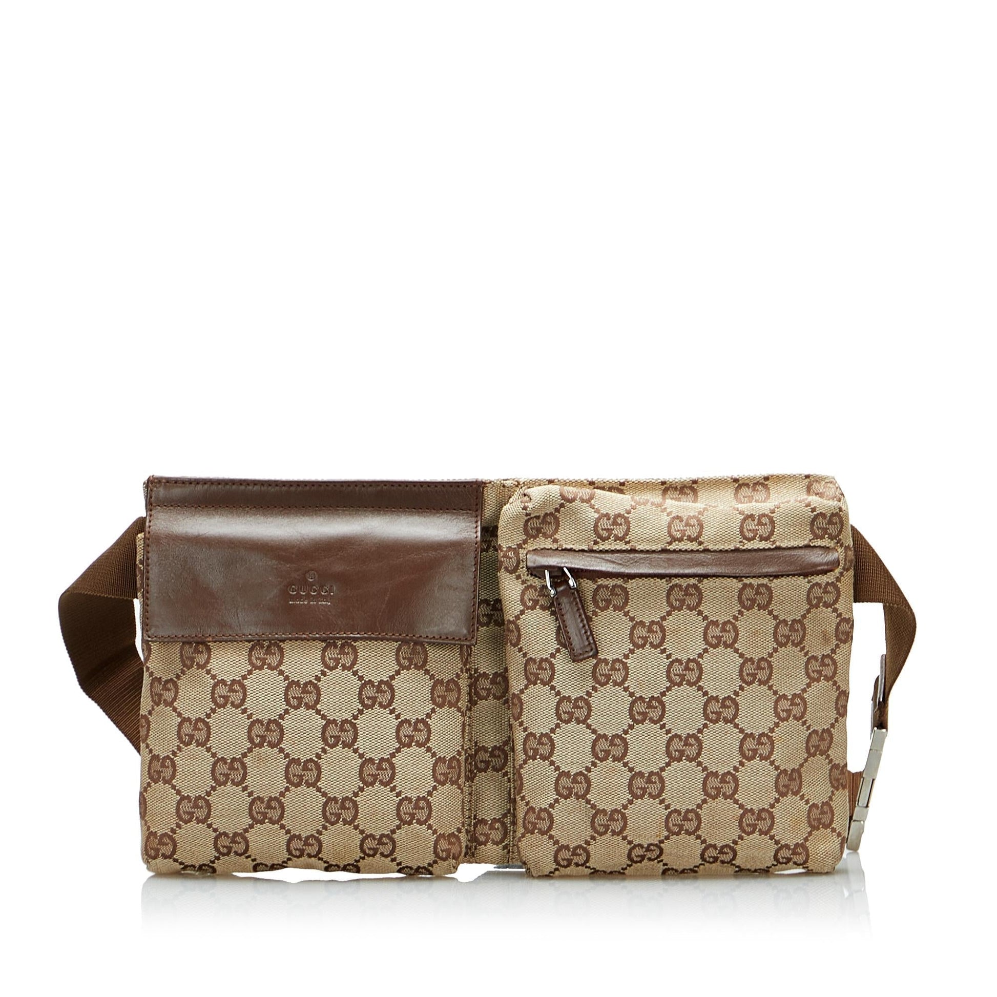 Gucci GG Belt SHG-XxNsxX Canvas Calf Brown Accessory