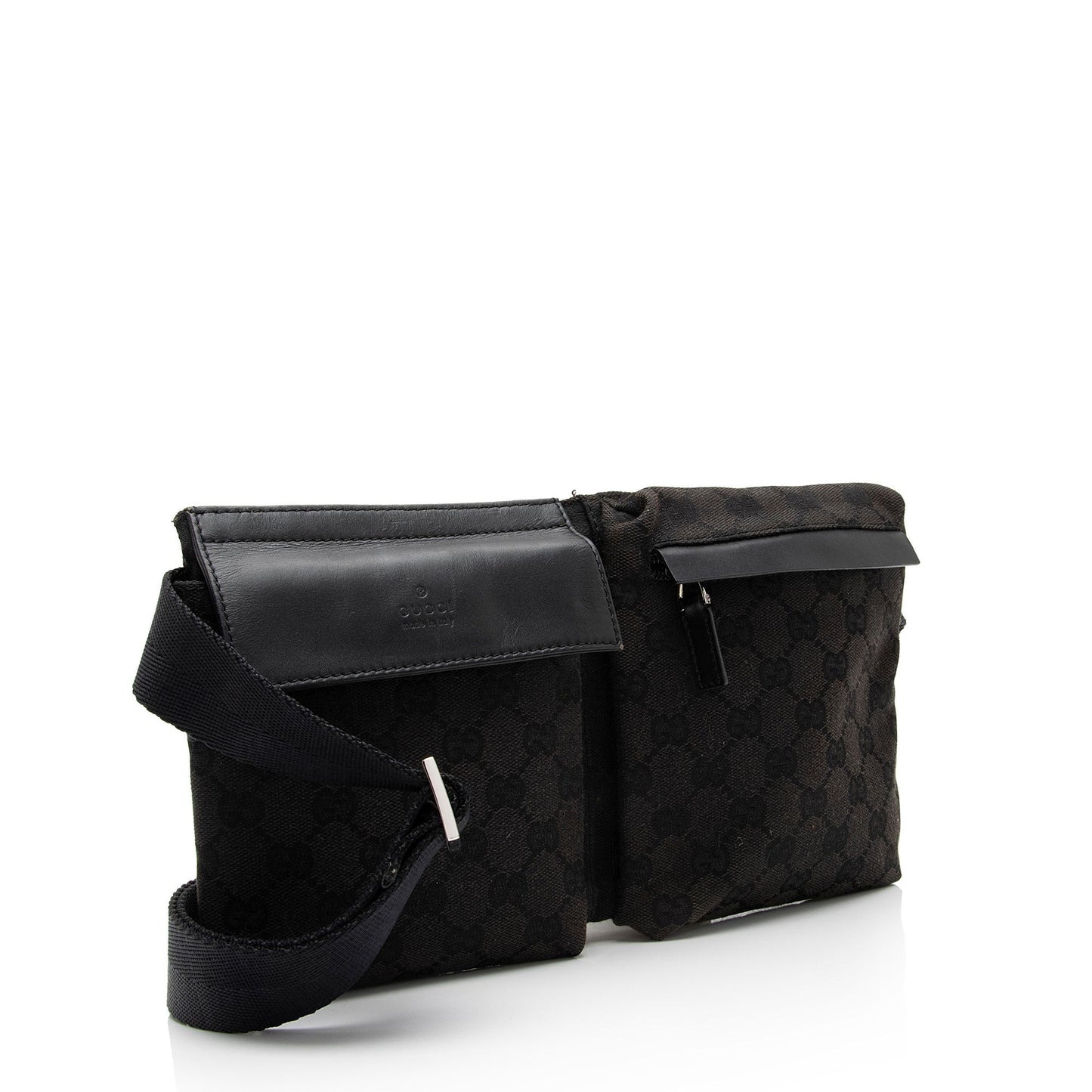 Gucci GG Double Pocket Belt SHF-4RHCaN Leather Canvas Black Accessory