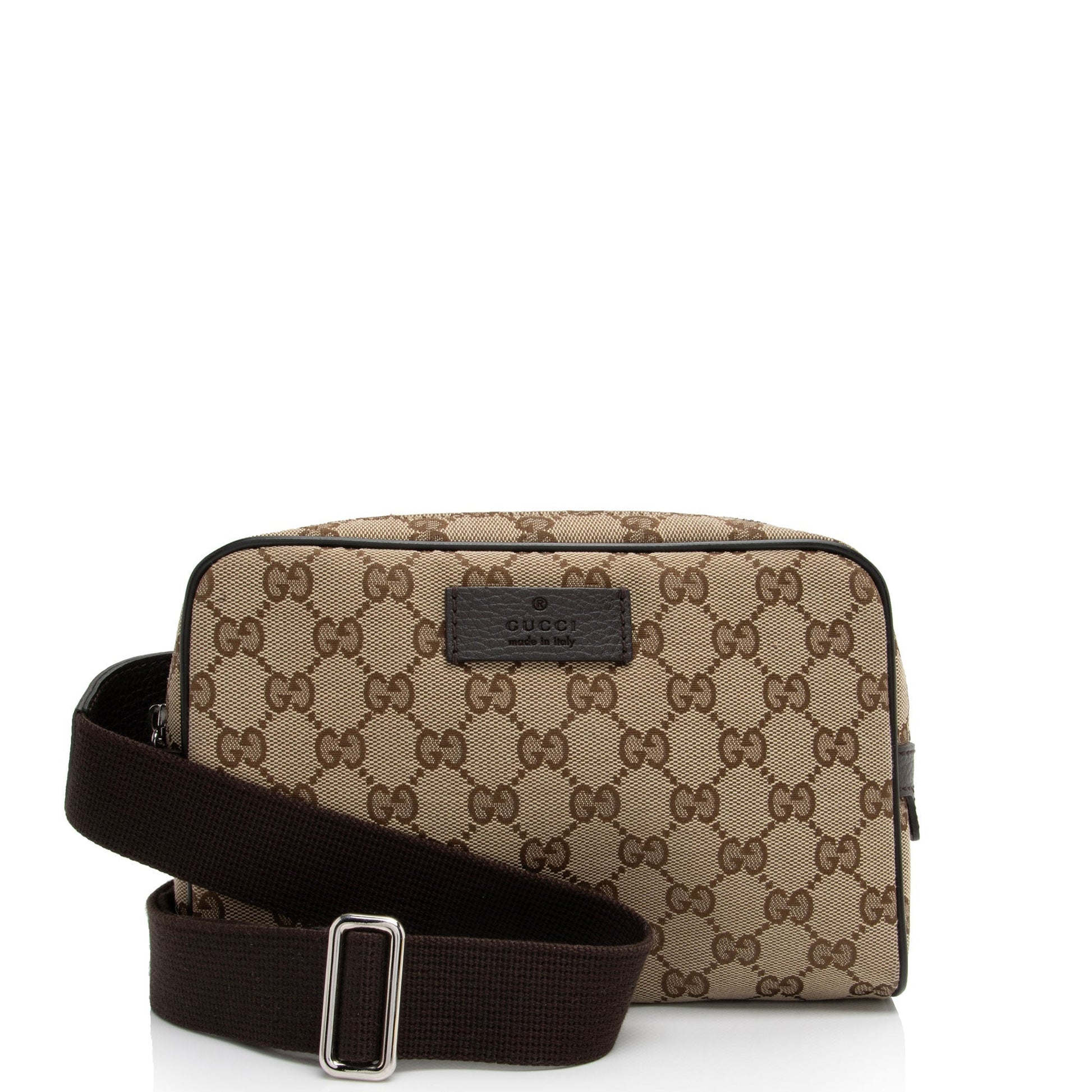 Gucci GG Belt SHF-ccGVDn Leather Canvas Nylon Brown Accessory