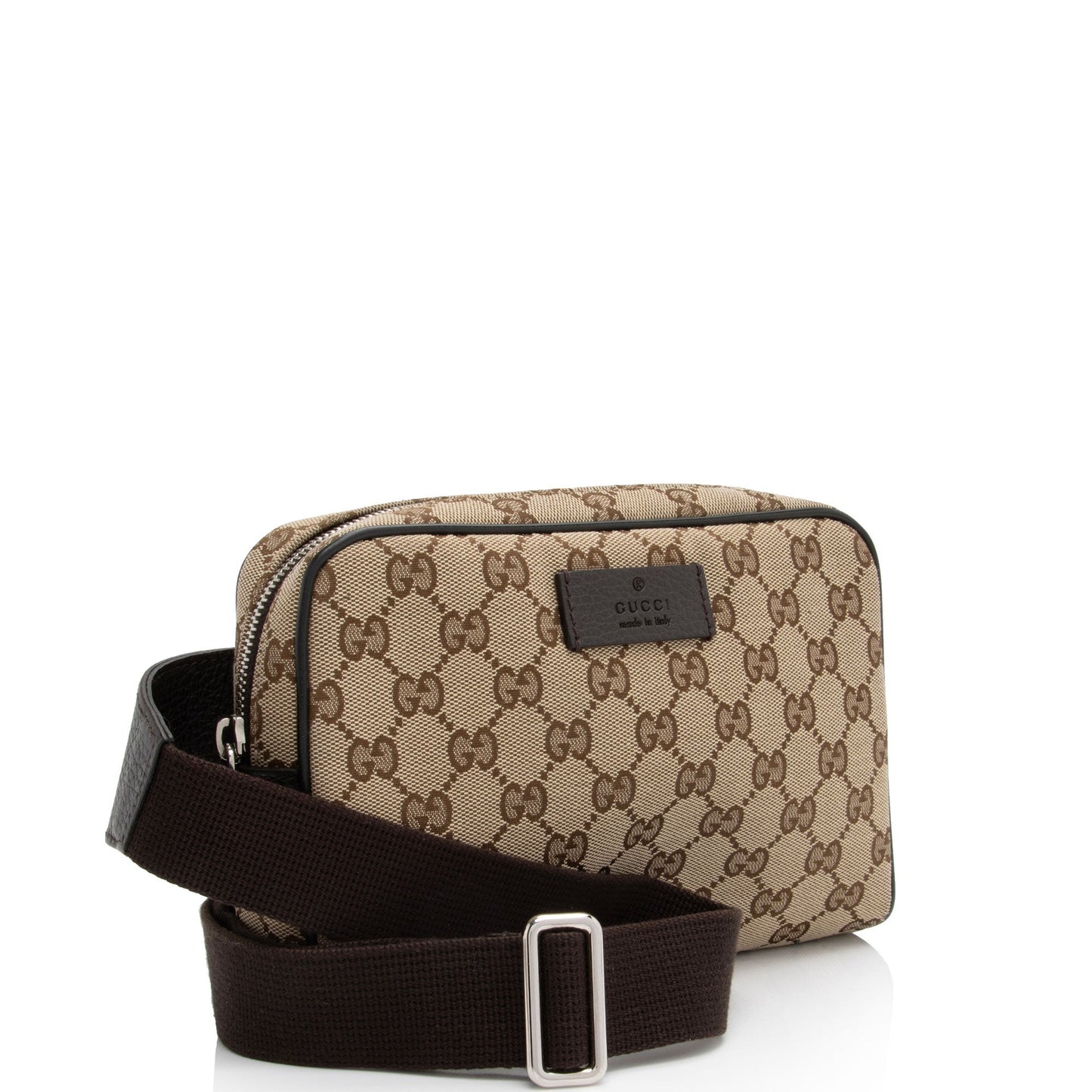 Gucci GG Belt SHF-ccGVDn Leather Canvas Nylon Brown Accessory