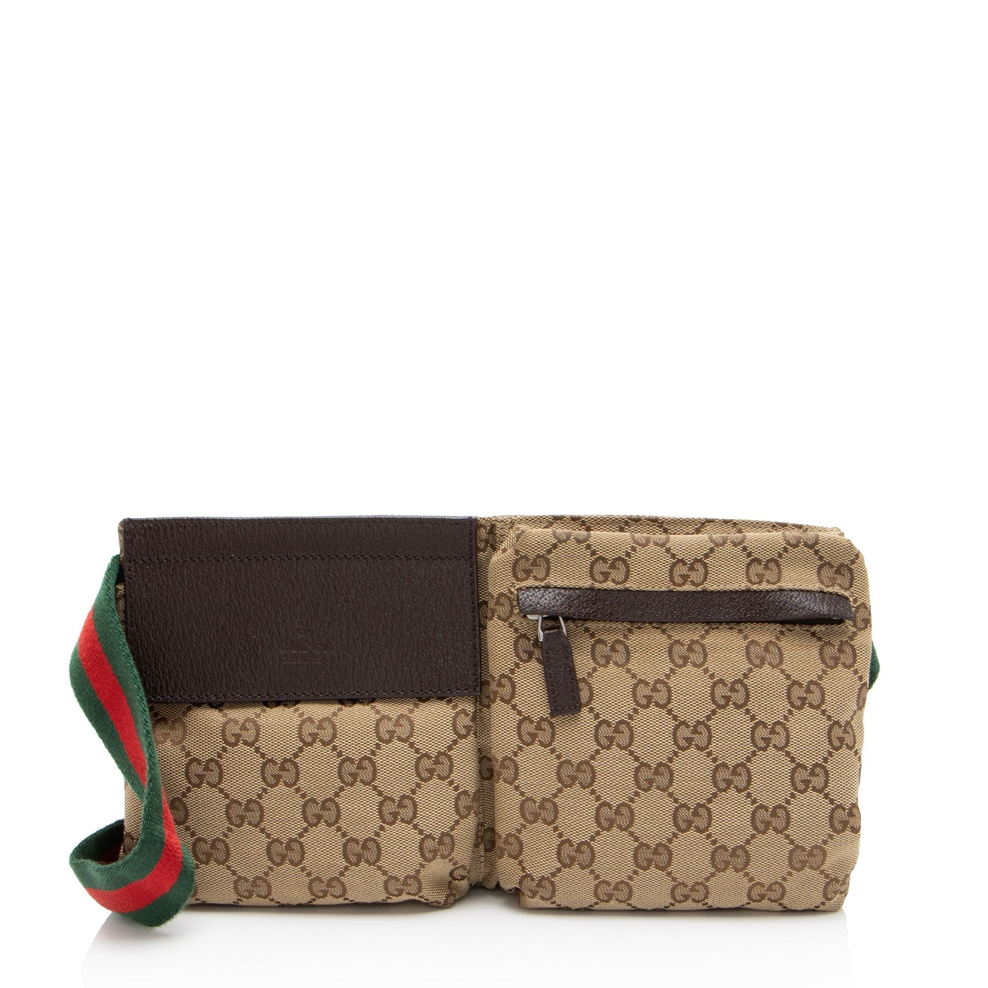 Gucci GG Double Pocket Belt SHF-AmXbhv Leather Canvas Nylon Brown Accessory