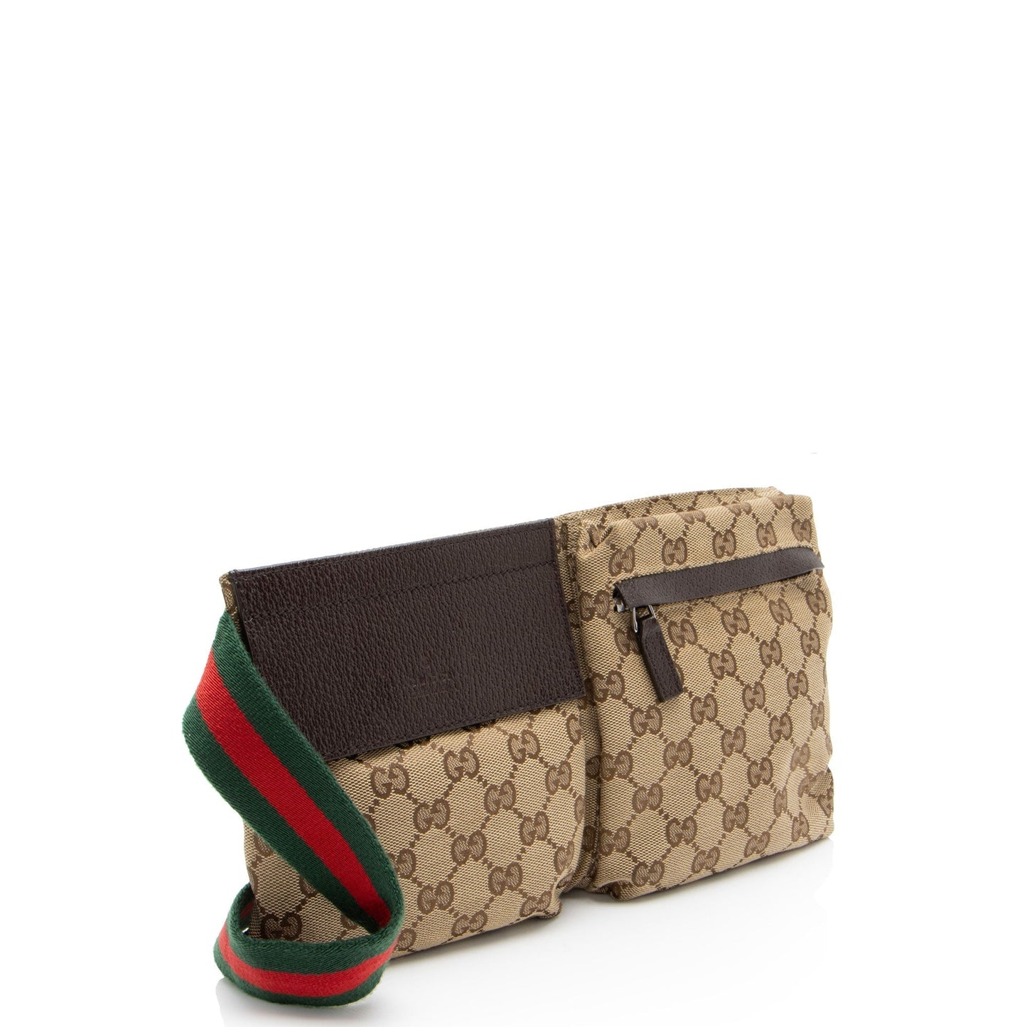 Gucci GG Double Pocket Belt SHF-AmXbhv Leather Canvas Nylon Brown Accessory