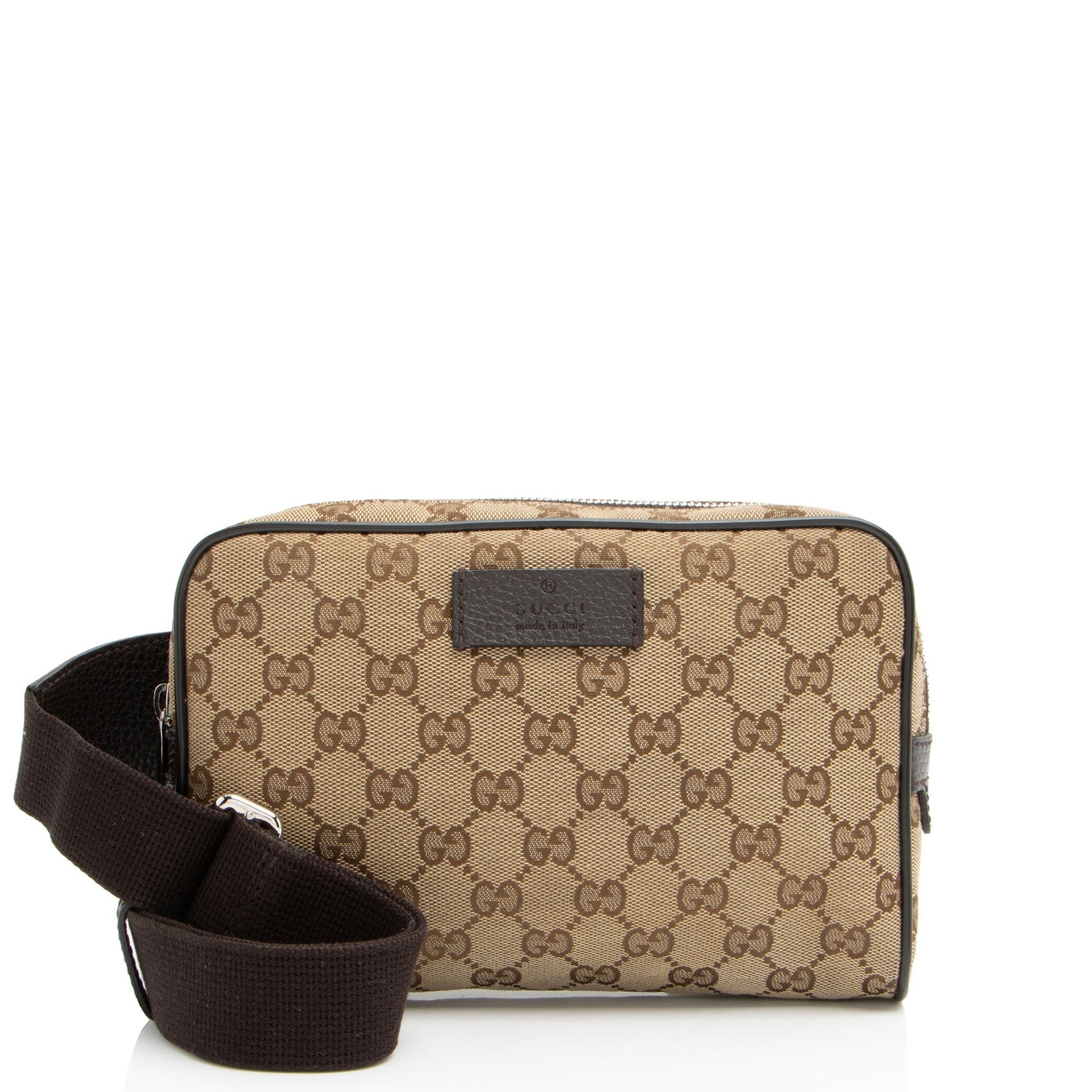 Gucci GG Belt SHF-dE7yox Leather Canvas Nylon Brown Accessory