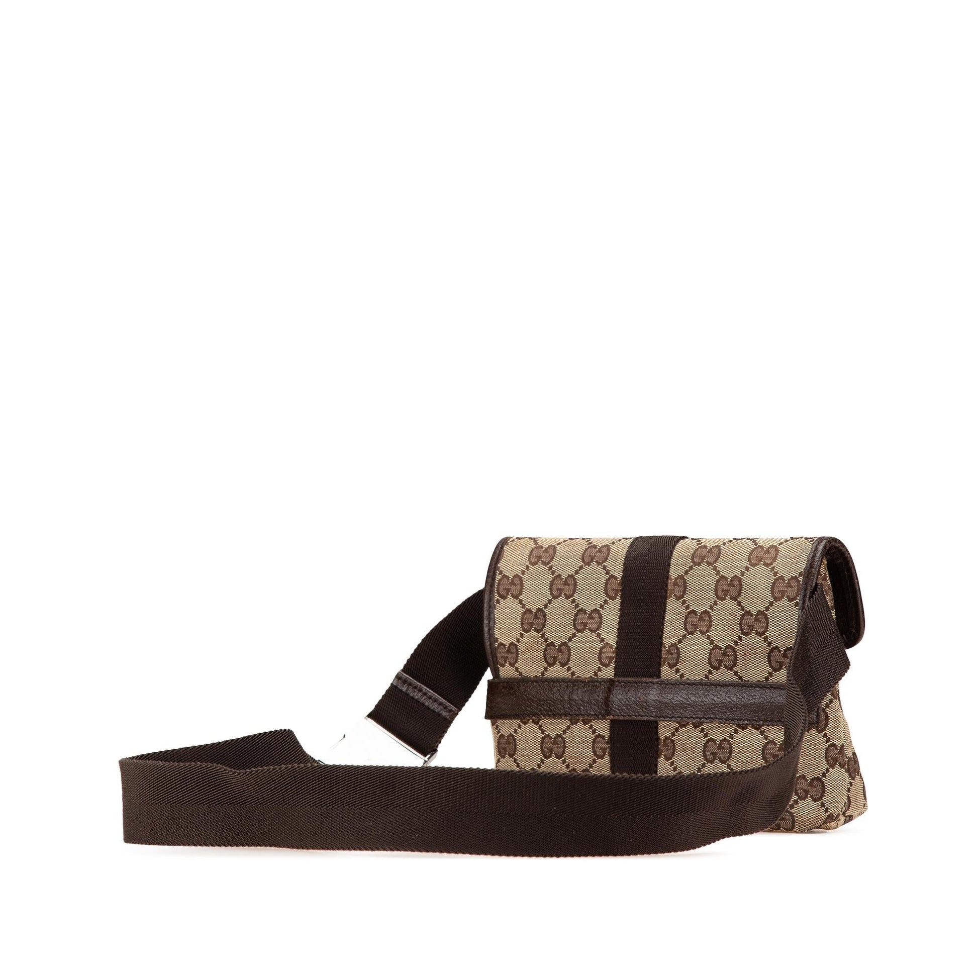 Gucci GG Belt Canvas Calf Brown Accessory