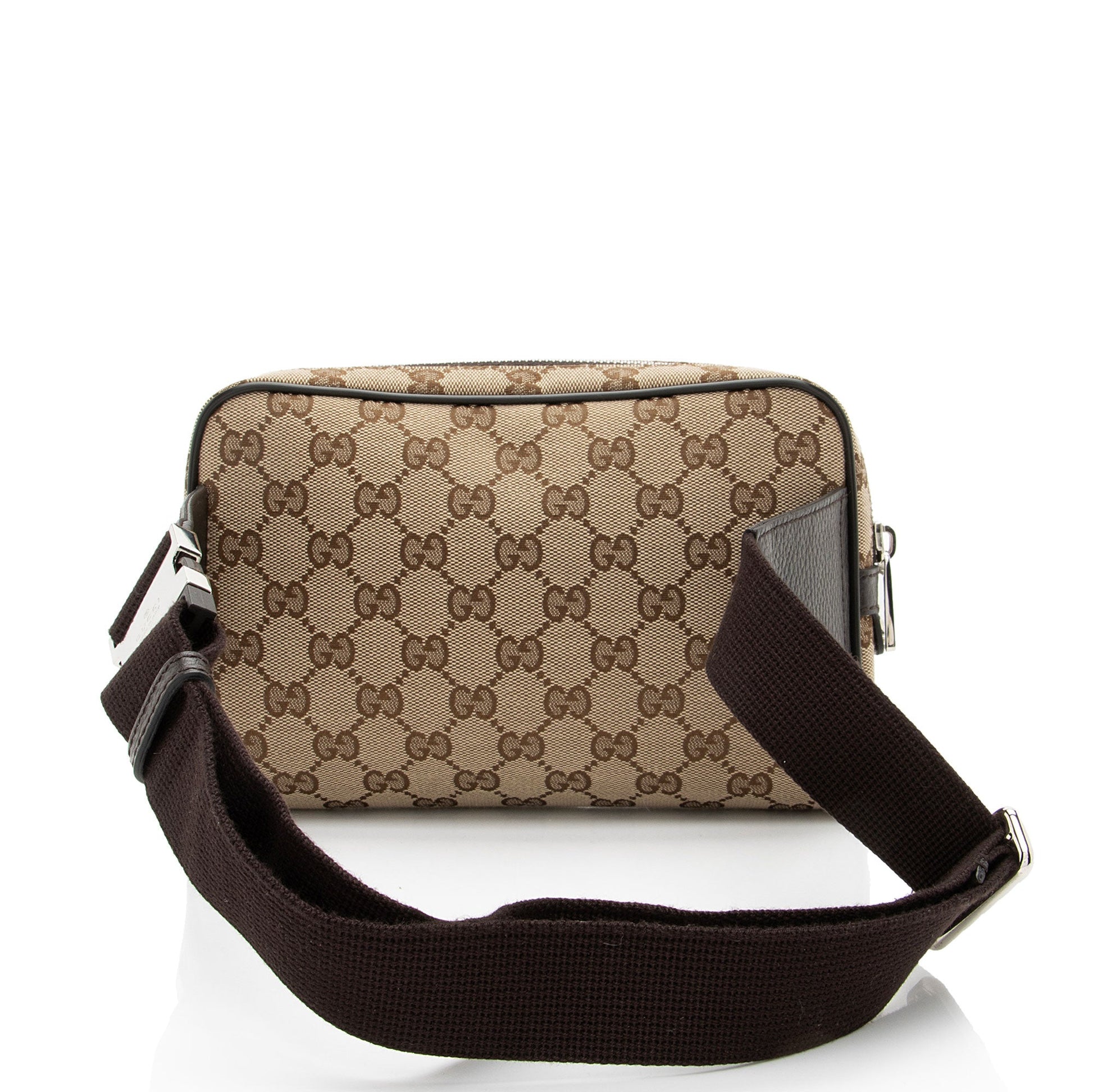 Gucci GG Belt Leather Canvas Nylon Brown Accessory Bag 20