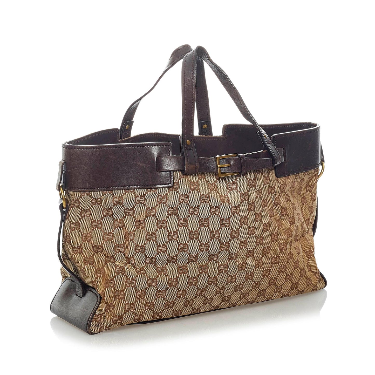 Gucci GG Belt SHG Canvas Calf Brown Accessory