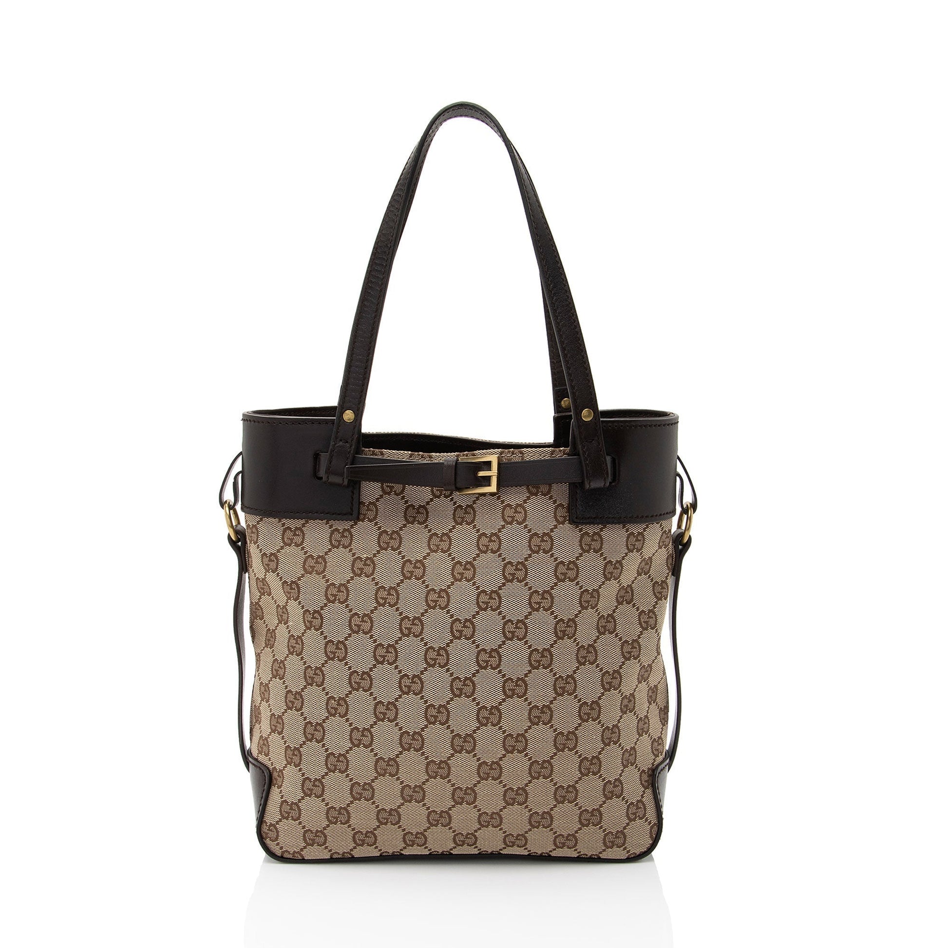 Gucci GG Belted Leather Canvas Brown Beige Accessory