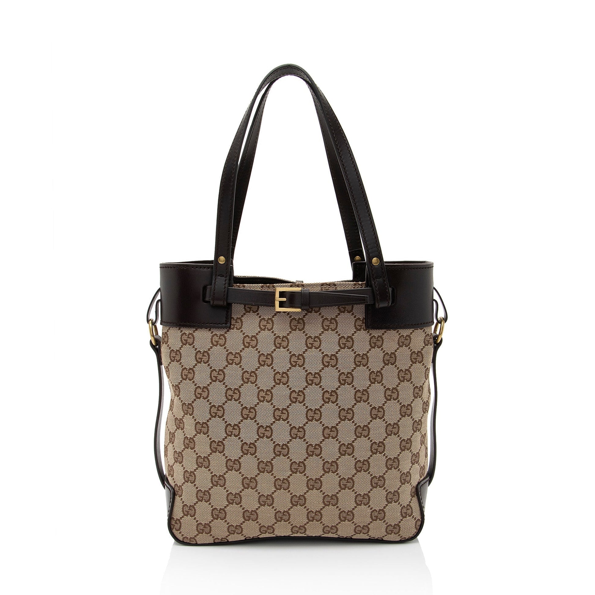 Gucci GG Belted Leather Canvas Brown Beige Accessory