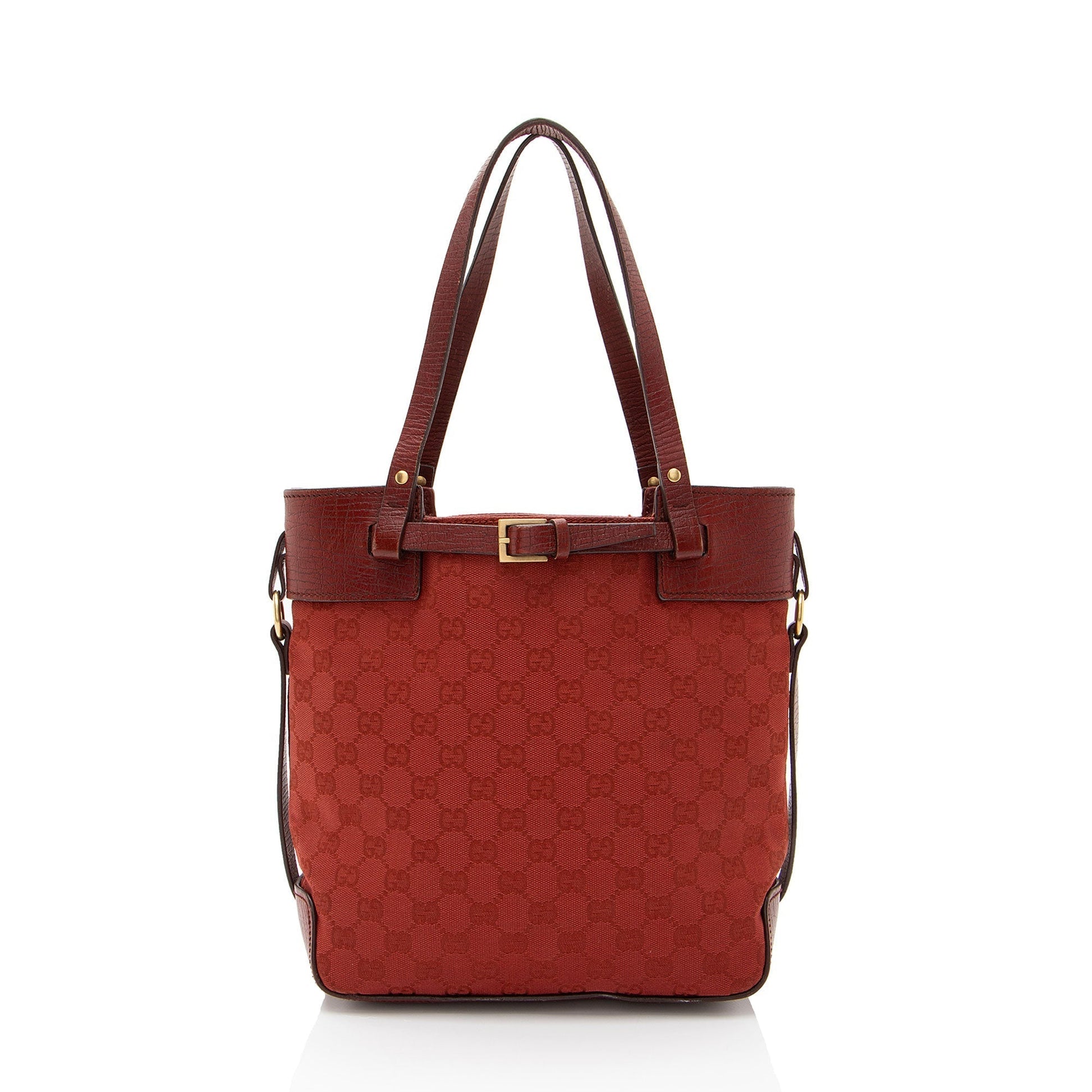 Gucci GG Belted Leather Canvas Red Accessory