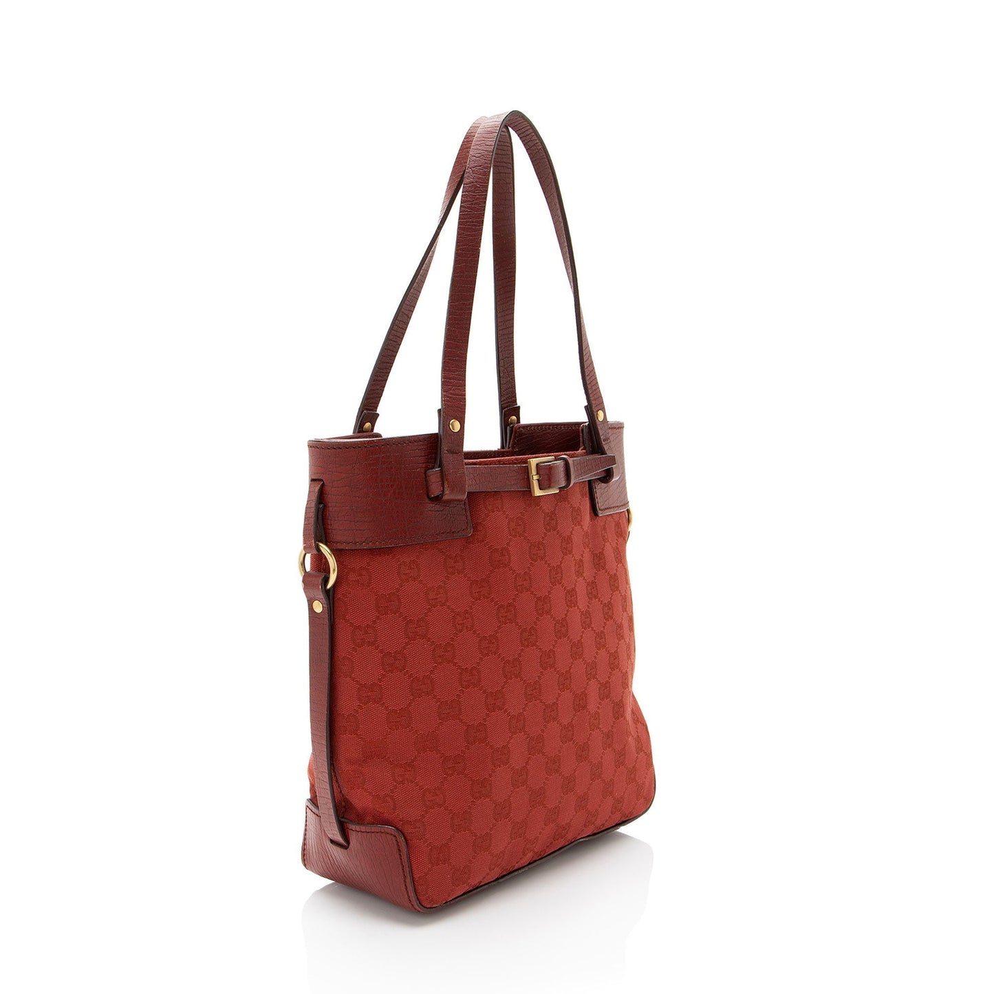 Gucci GG Belted Leather Canvas Red Accessory