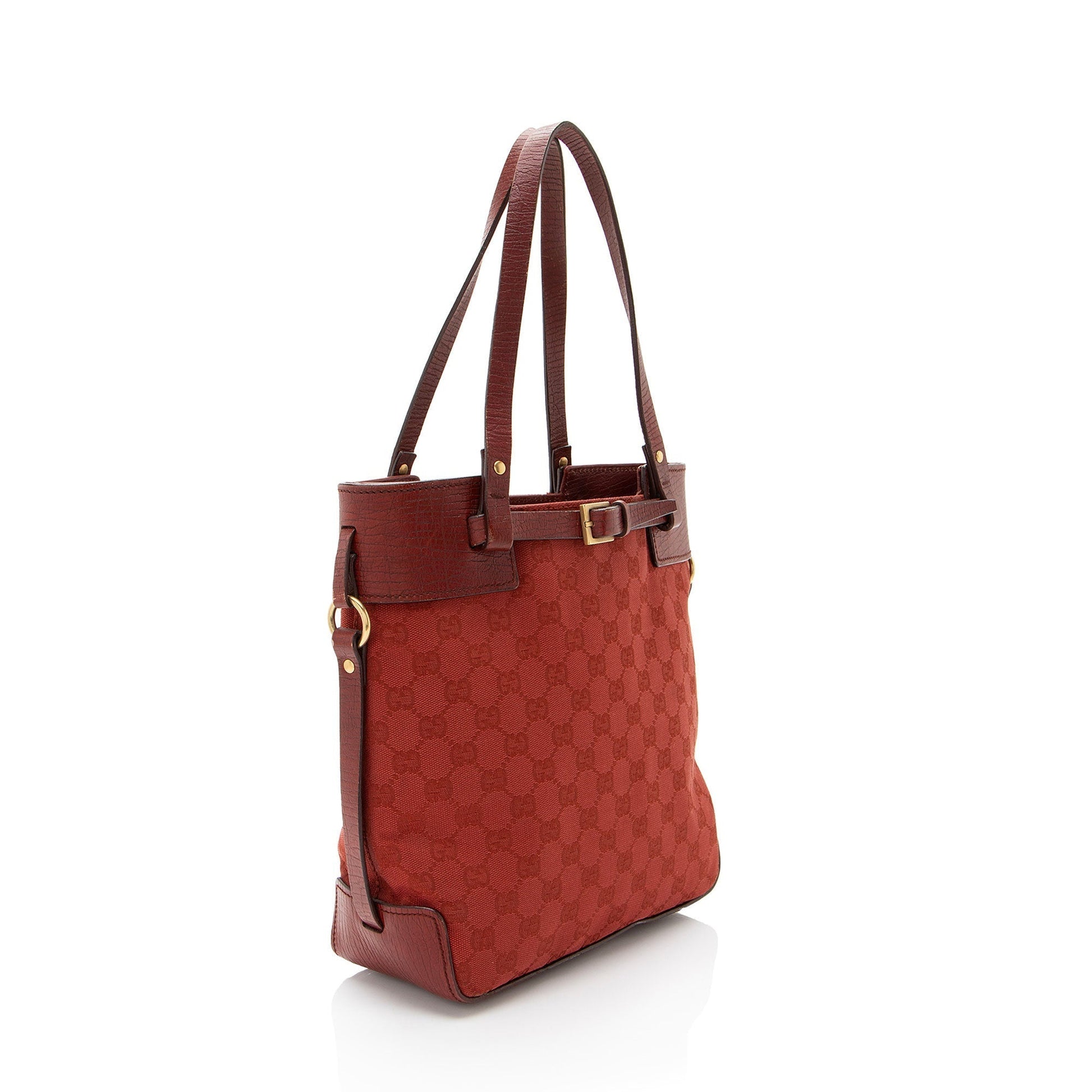 Gucci GG Belted Leather Canvas Red Accessory