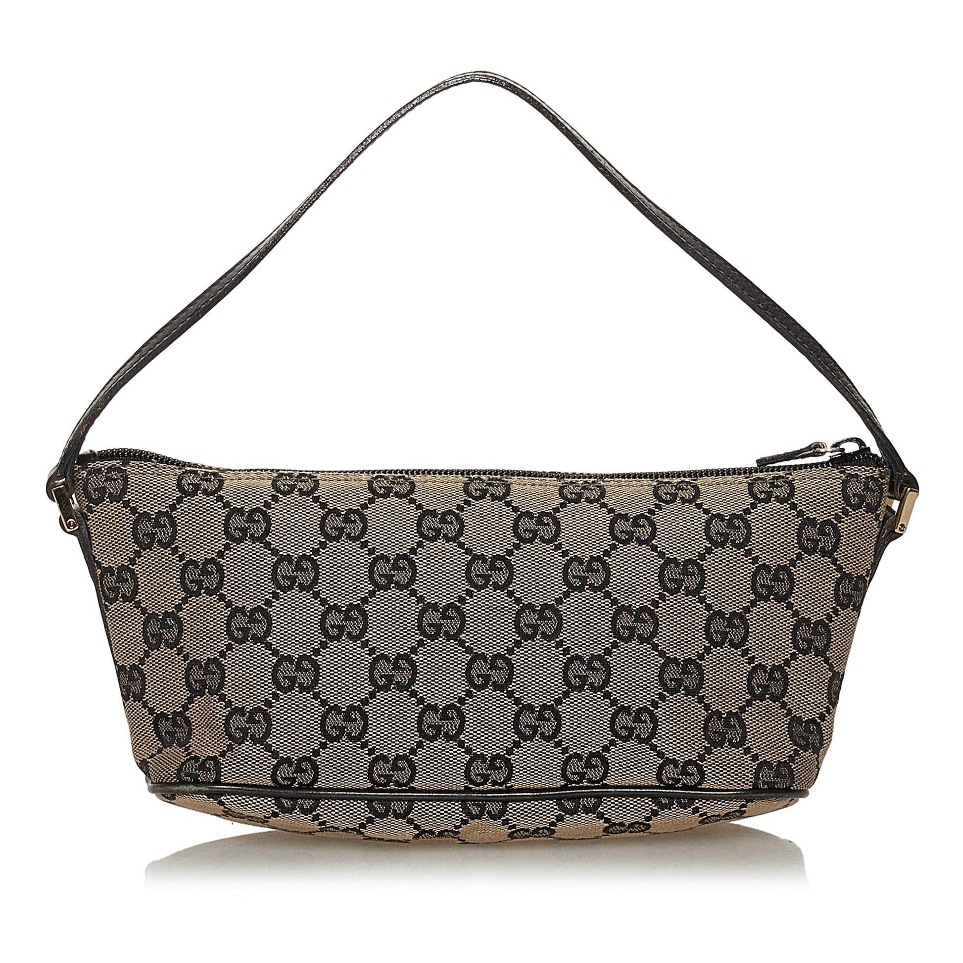 Gucci GG Boat Baguette SHG Canvas Blue Grey Handbag