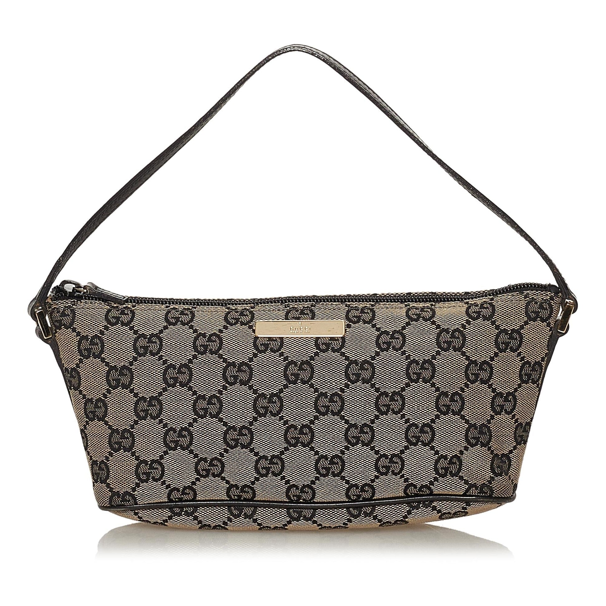 Gucci GG Boat Baguette SHG Canvas Blue Grey Handbag