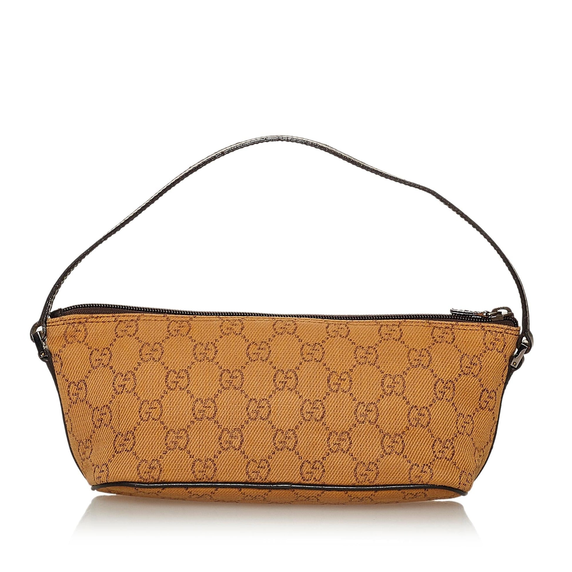 Gucci GG Boat Baguette SHG Canvas Brown Handbag 8