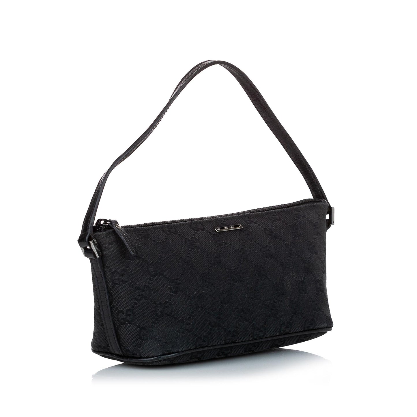 Gucci GG Boat Baguette SHG Canvas Calf Black Handbag Baguette Shg