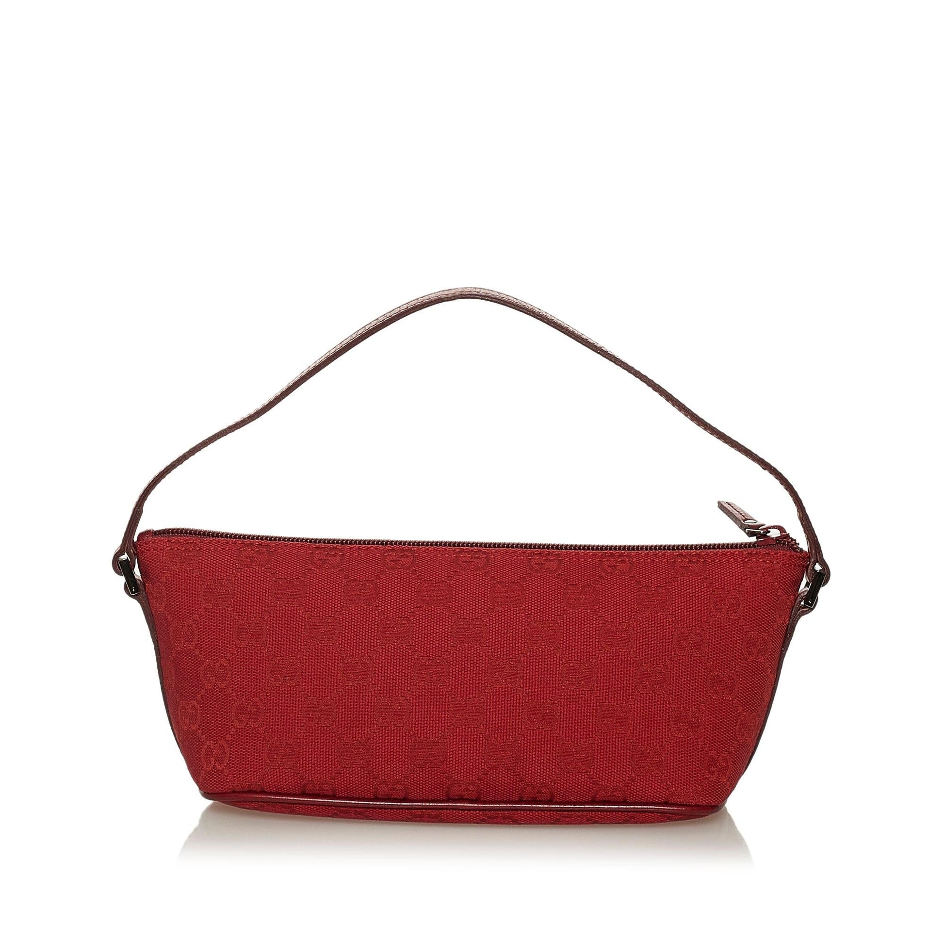 Gucci GG Boat Baguette SHG Canvas Red Handbag