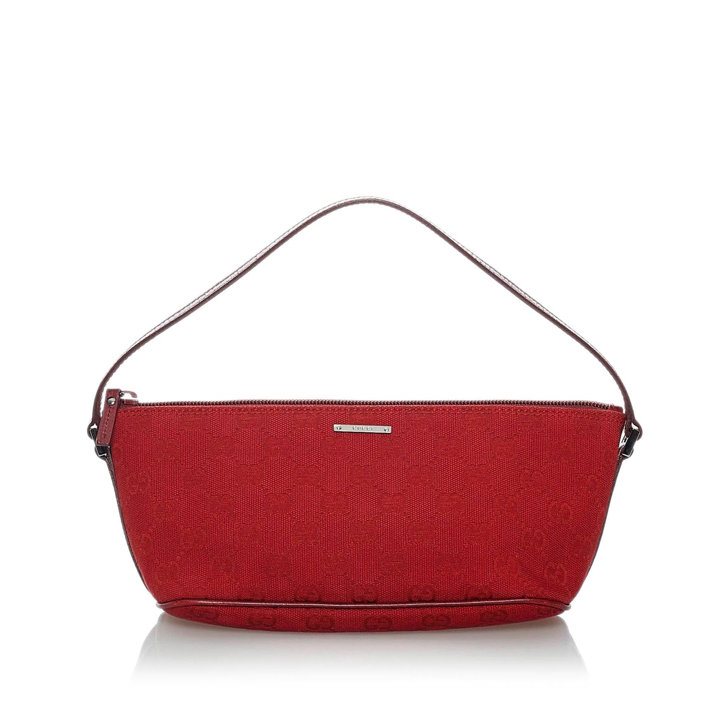 Gucci GG Boat Baguette SHG Canvas Calf Red Handbag