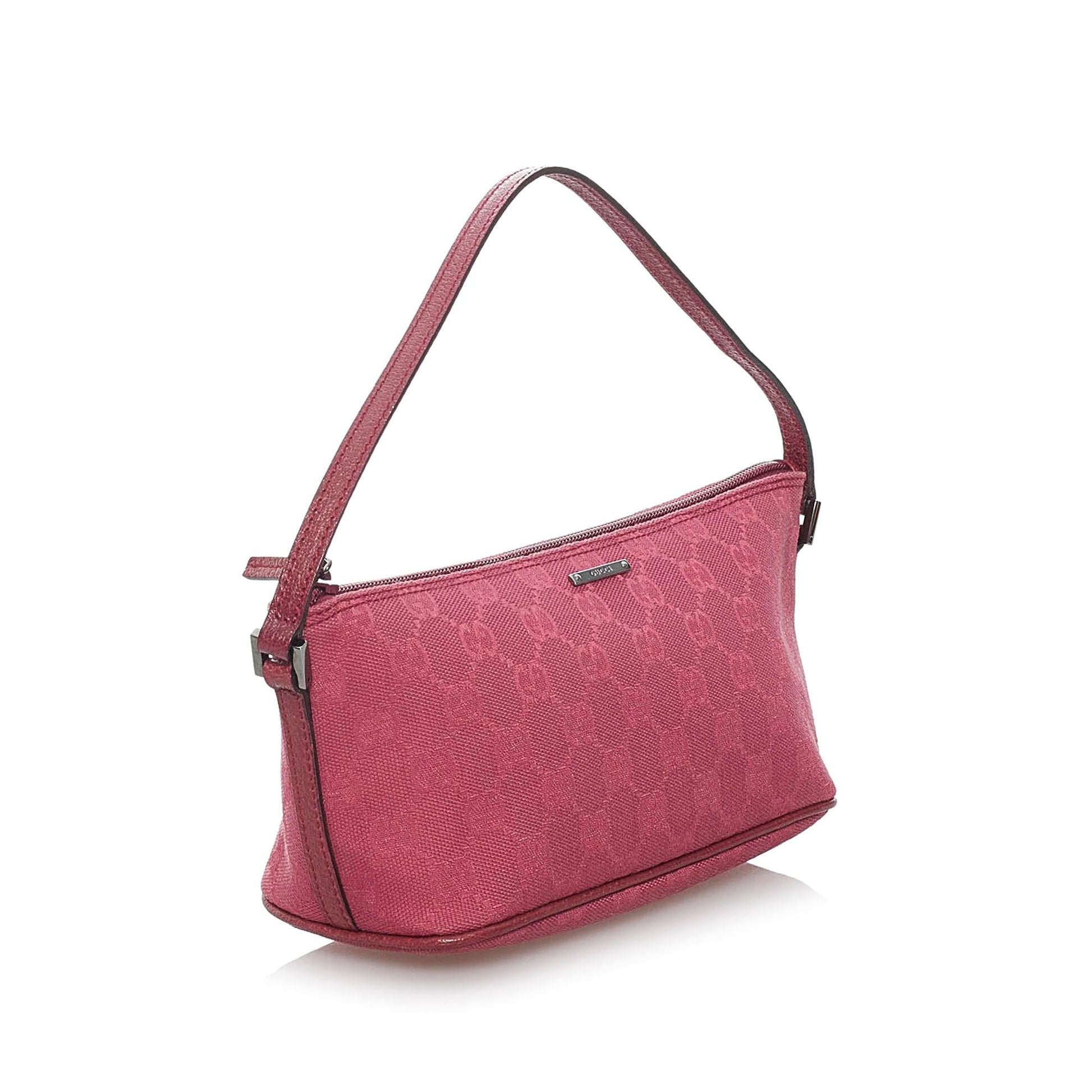 Gucci GG Boat Baguette SHG Canvas Pink Handbag