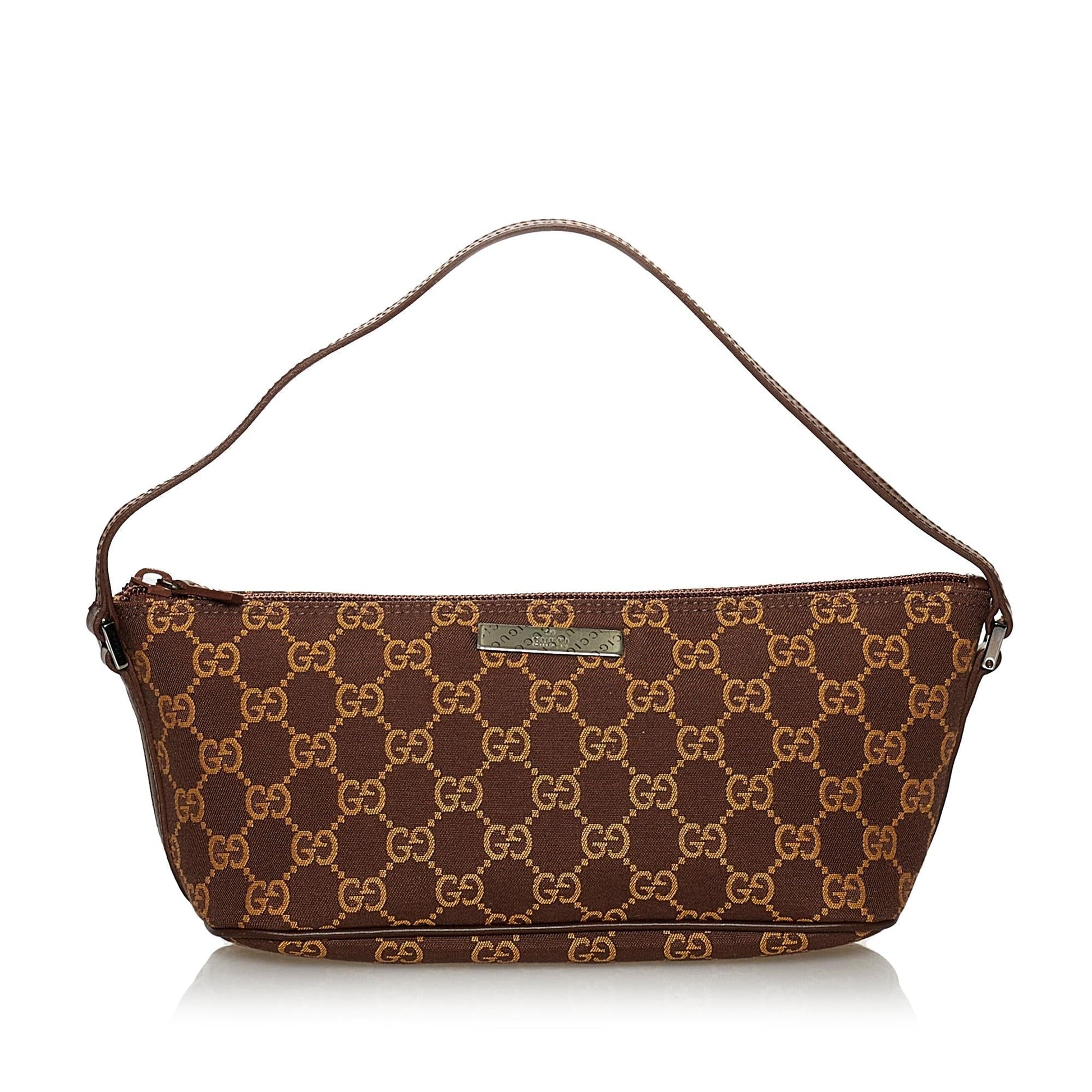 Gucci GG Boat Baguette SHG Canvas Brown Handbag 10