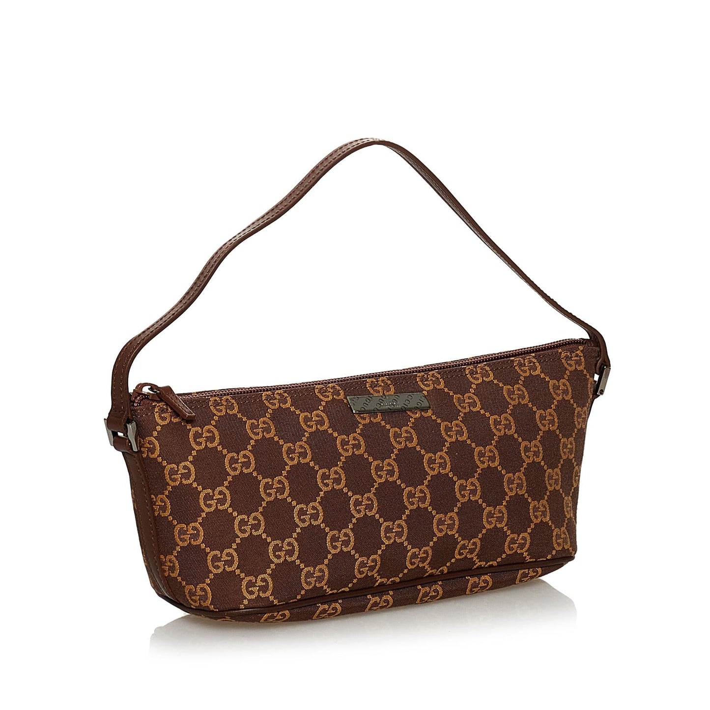 Gucci GG Boat Baguette SHG Canvas Brown Handbag 10