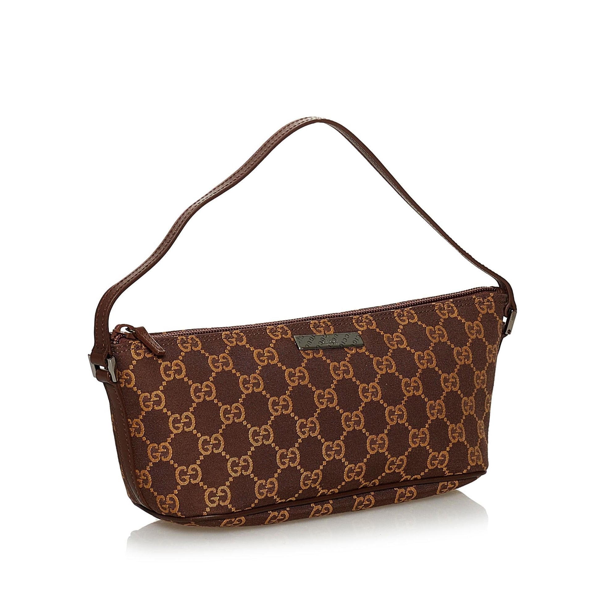 Gucci GG Boat Baguette SHG Canvas Brown Handbag 10