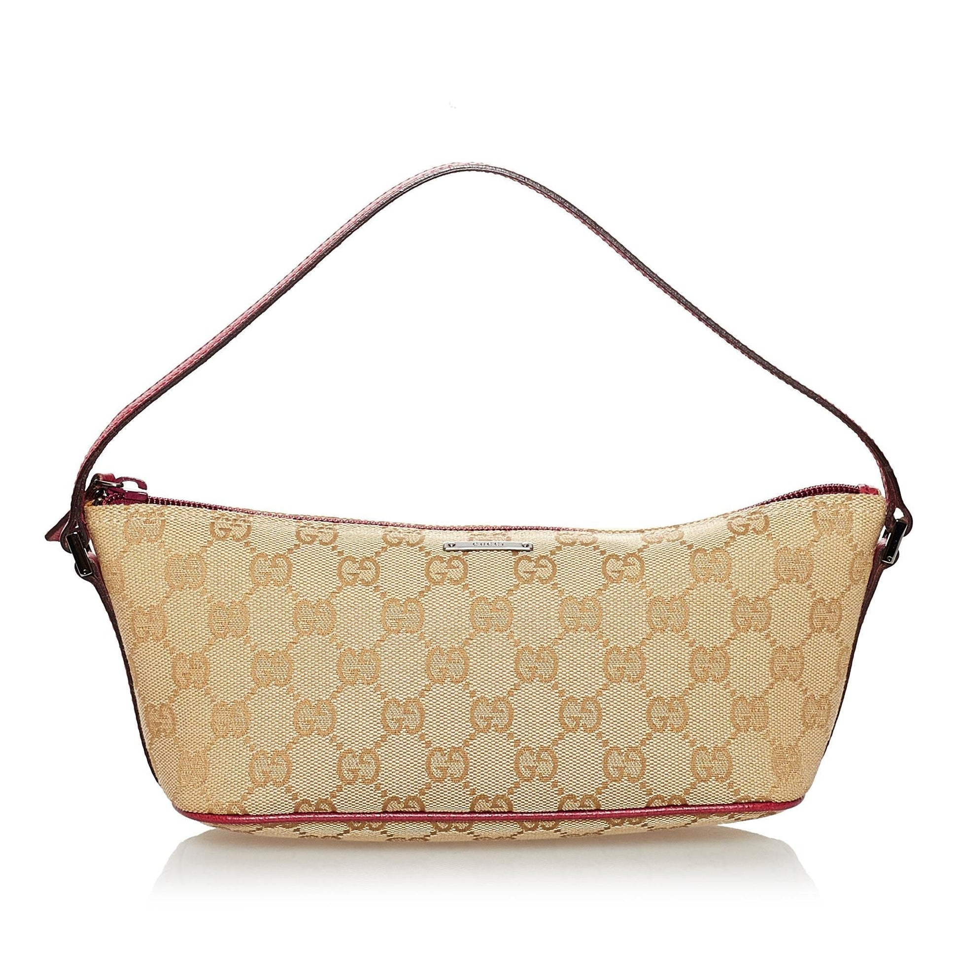 Gucci GG Boat Baguette SHG Canvas Calf Brown Handbag