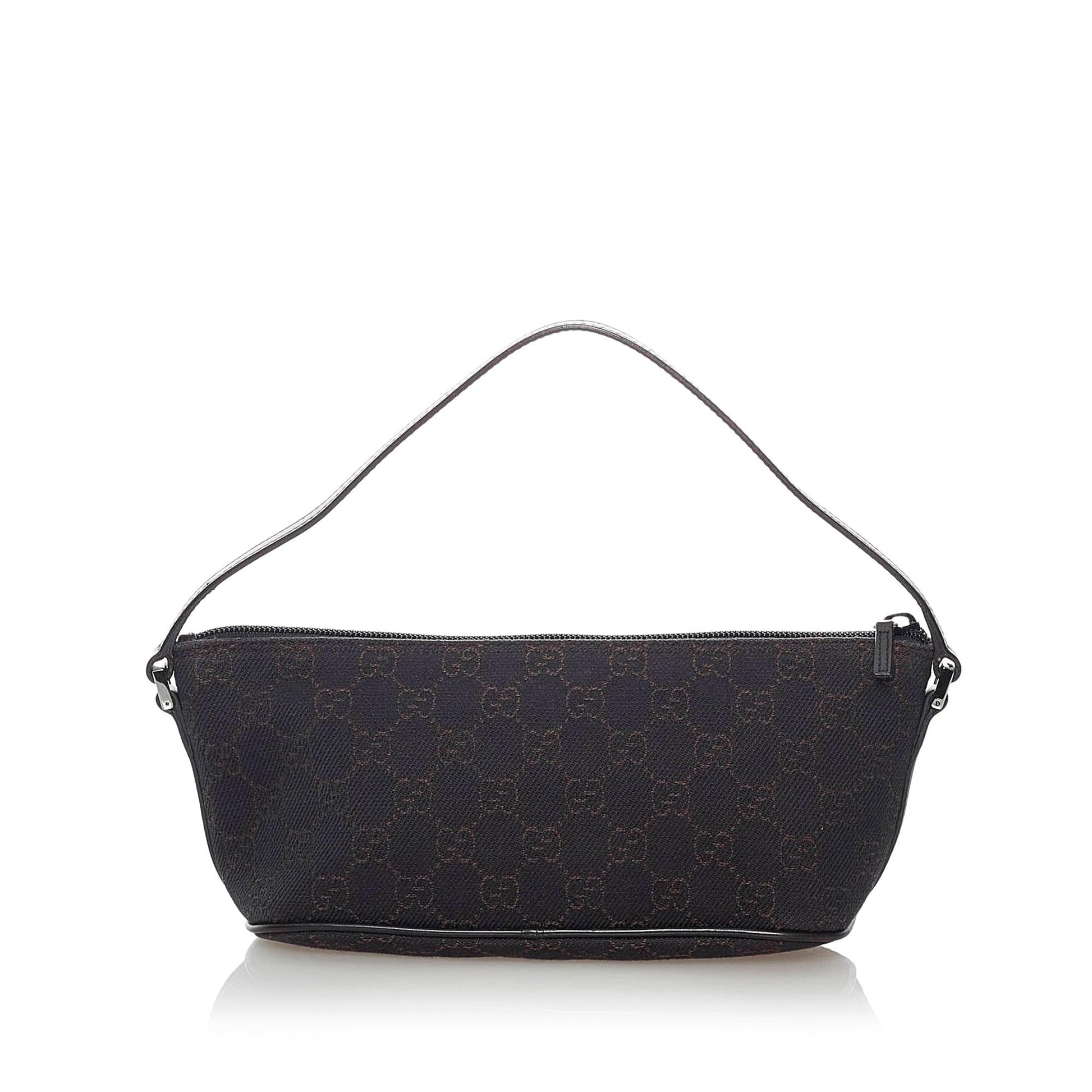 Gucci GG Boat Baguette SHG Canvas Brown Handbag 13