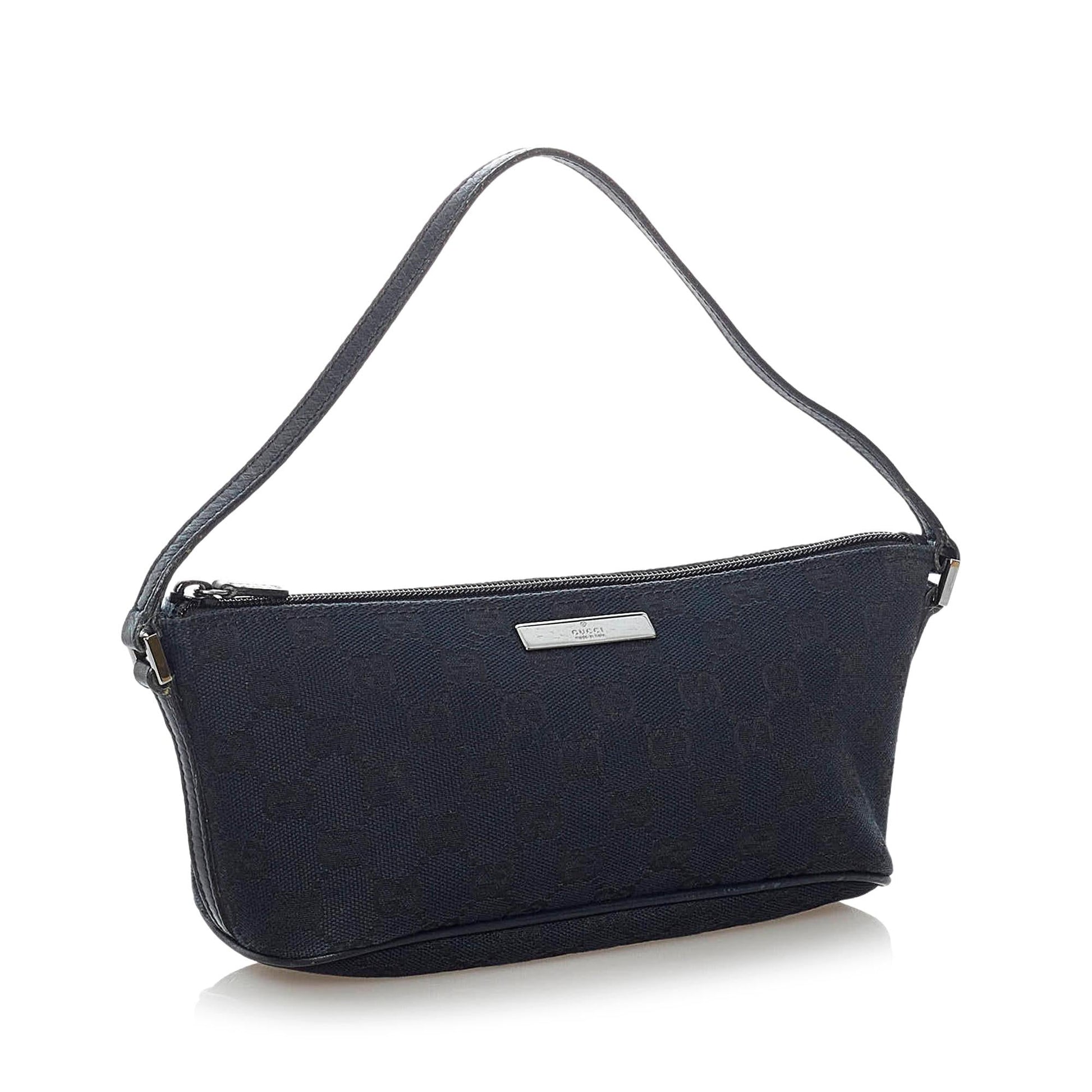Gucci GG Boat Baguette SHG Canvas Black Handbag 10