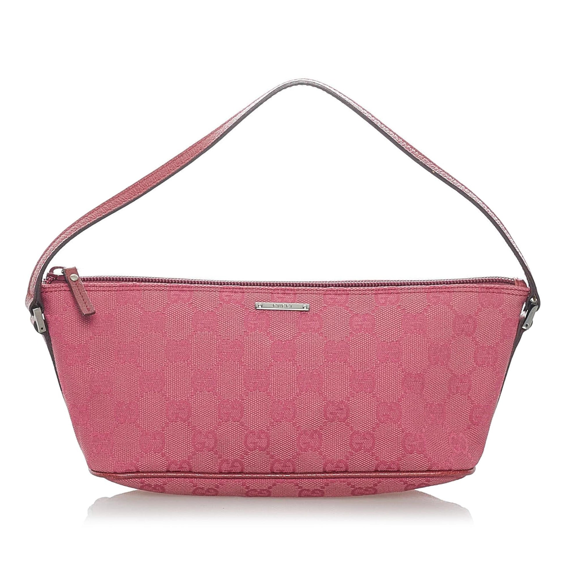 Gucci GG Boat Baguette SHG Canvas Pink Handbag Baguette Shg