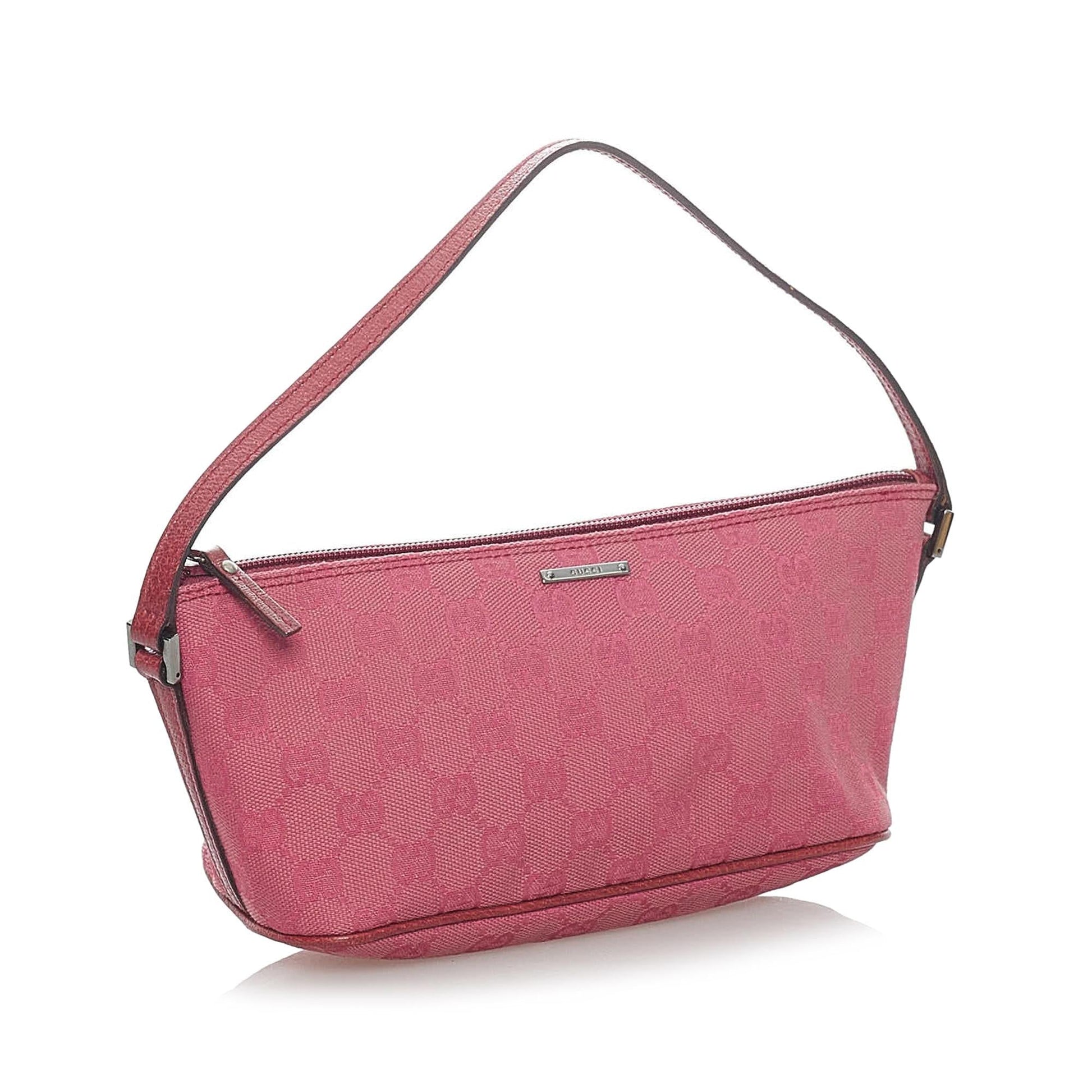 Gucci GG Boat Baguette SHG Canvas Pink Handbag Baguette Shg