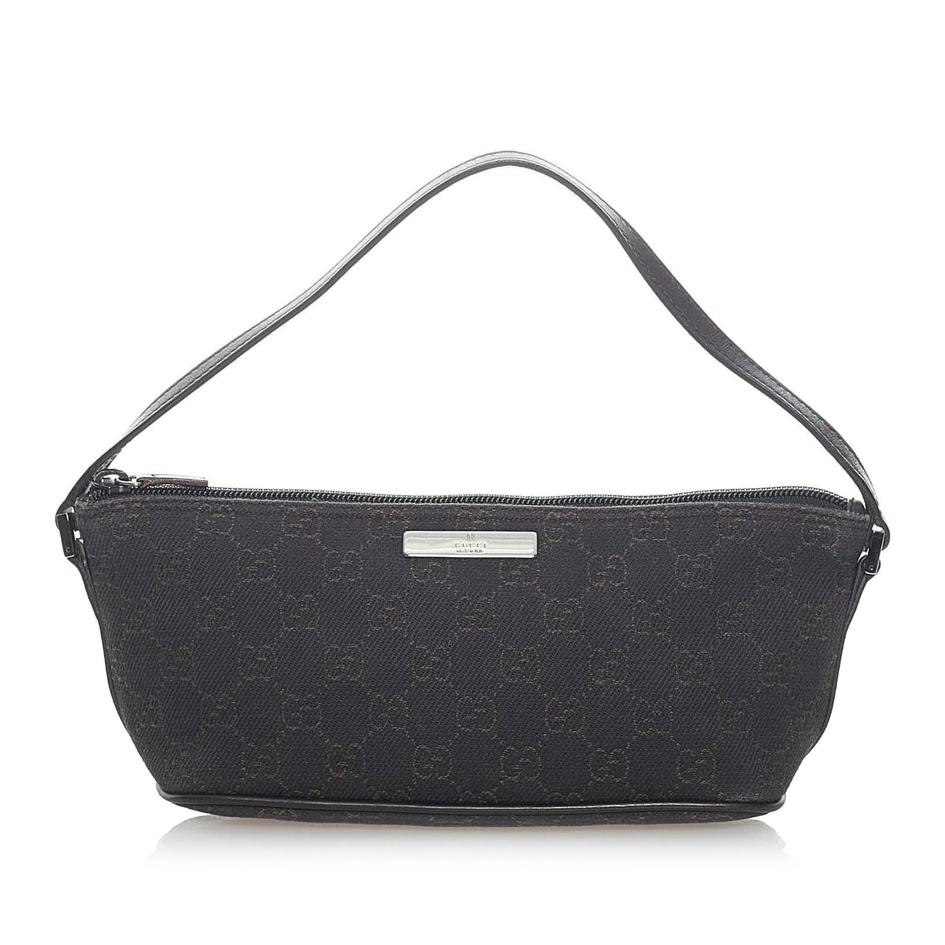 Gucci GG Boat Baguette SHG Canvas Black Handbag 11