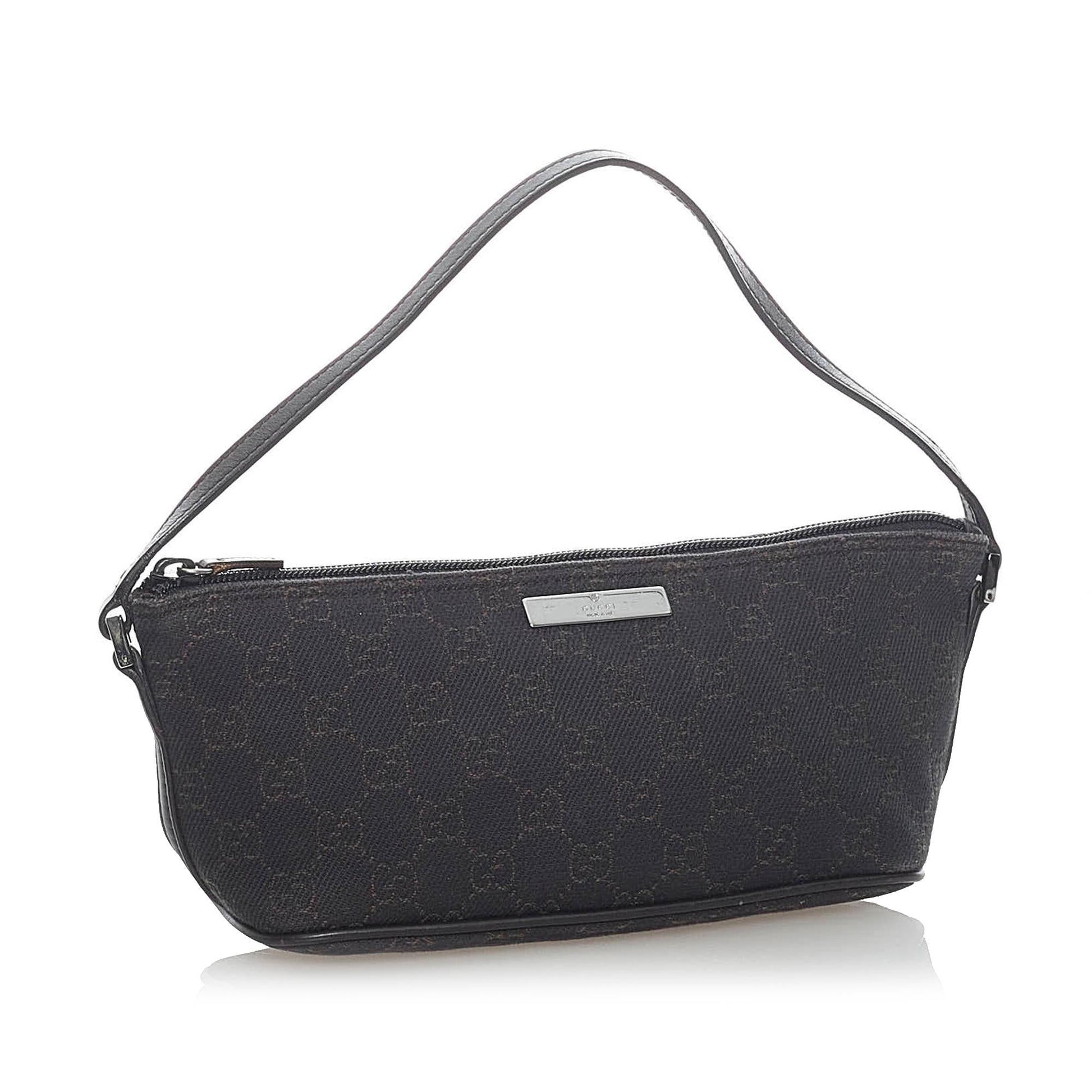 Gucci GG Boat Baguette SHG Canvas Black Handbag 11