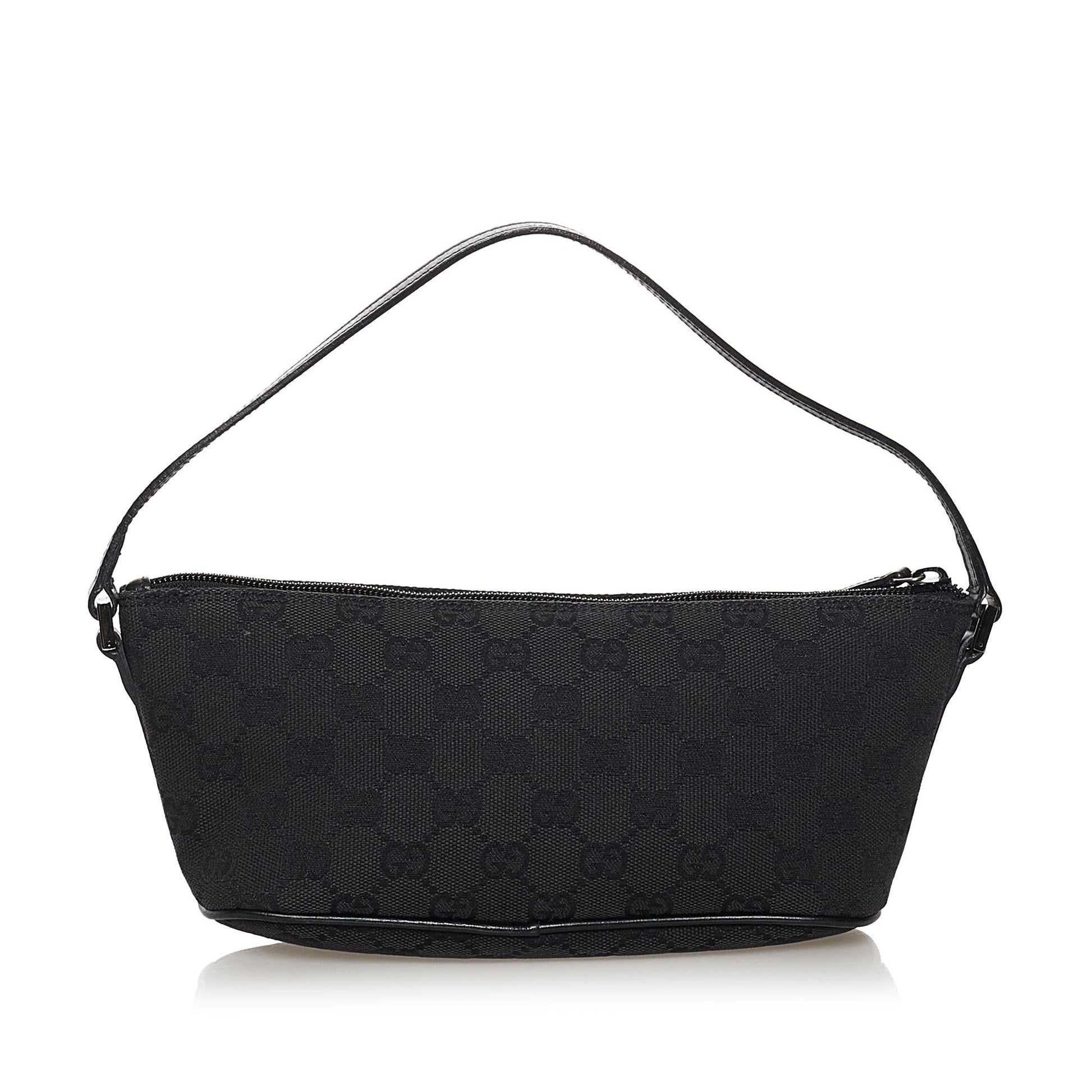 Gucci GG Boat Baguette SHG Canvas Black Handbag 13