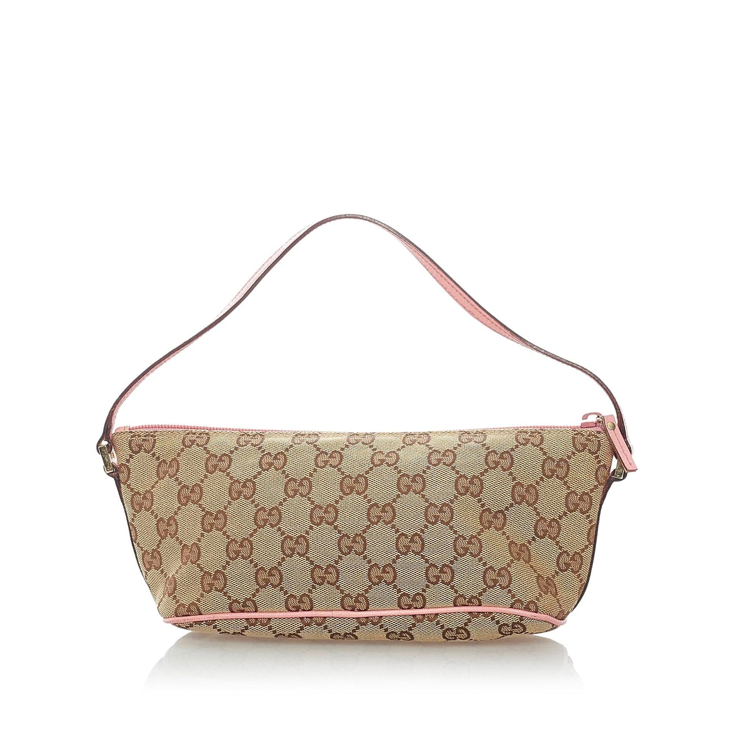 Gucci GG Boat Baguette SHG Canvas Brown Pink Handbag Baguette Shg