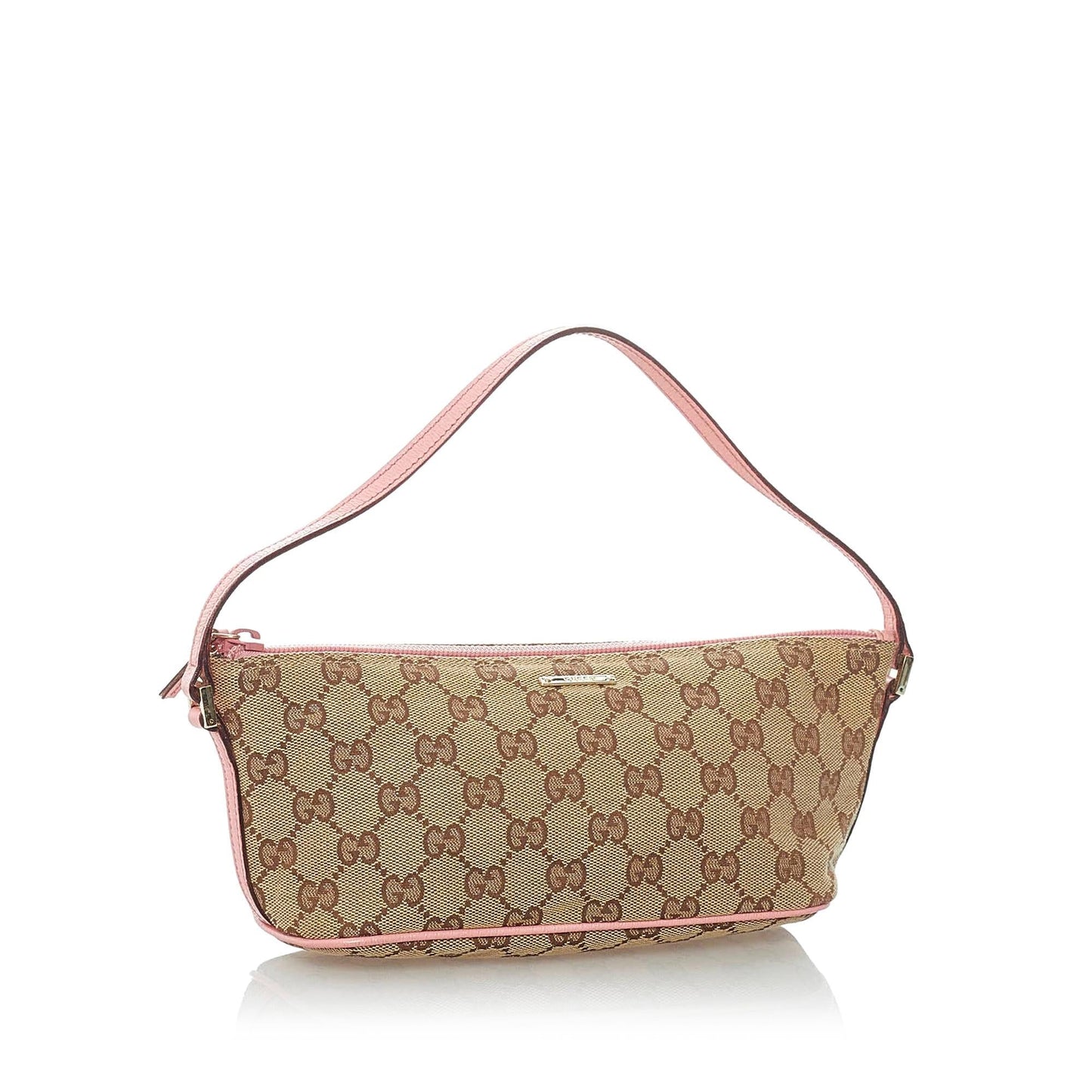 Gucci GG Boat Baguette SHG Canvas Brown Pink Handbag Baguette Shg