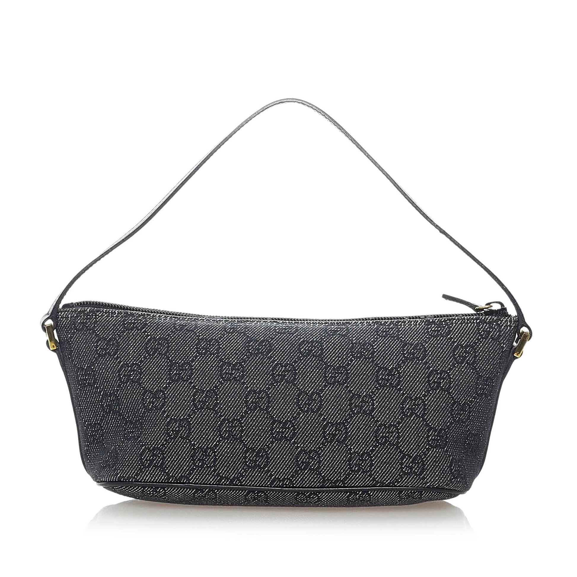 Gucci GG Boat Baguette SHG Canvas Grey Handbag