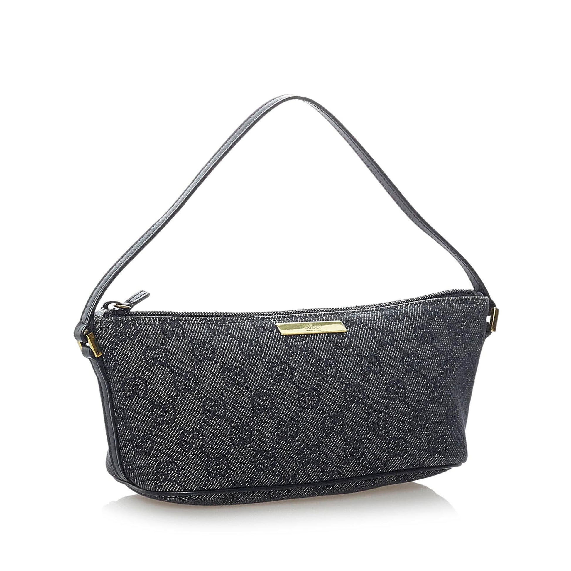 Gucci GG Boat Baguette SHG Canvas Grey Handbag