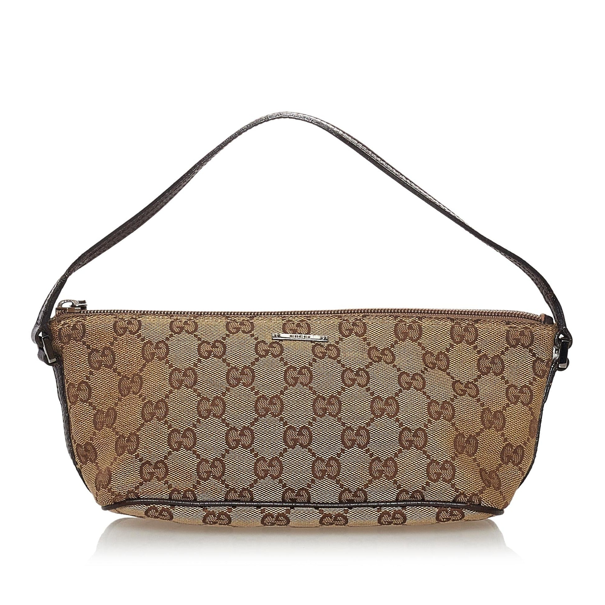 Gucci GG Boat Baguette SHG Canvas Brown Handbag 15