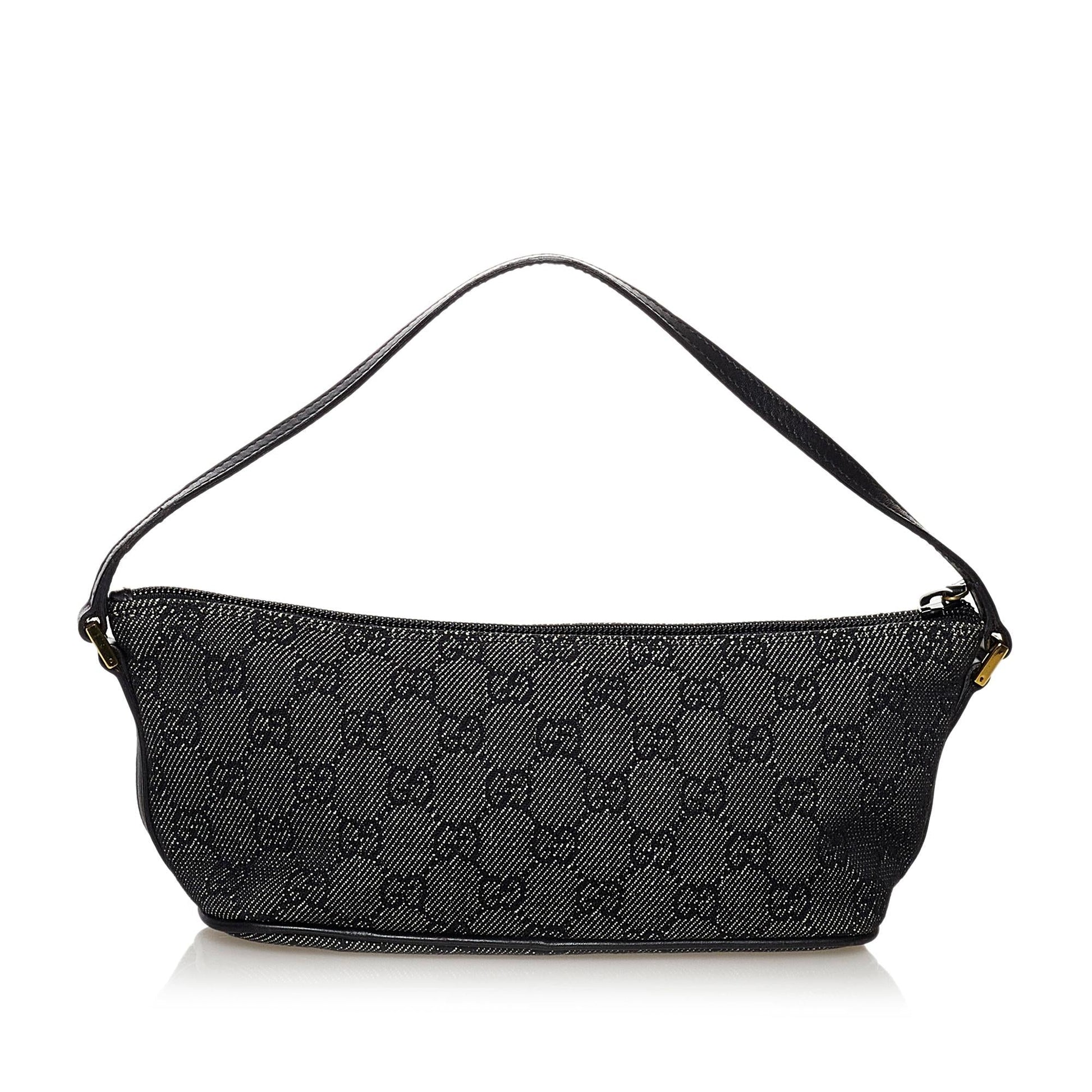 Gucci GG Boat Baguette SHG Canvas Grey Handbag Baguette Shg