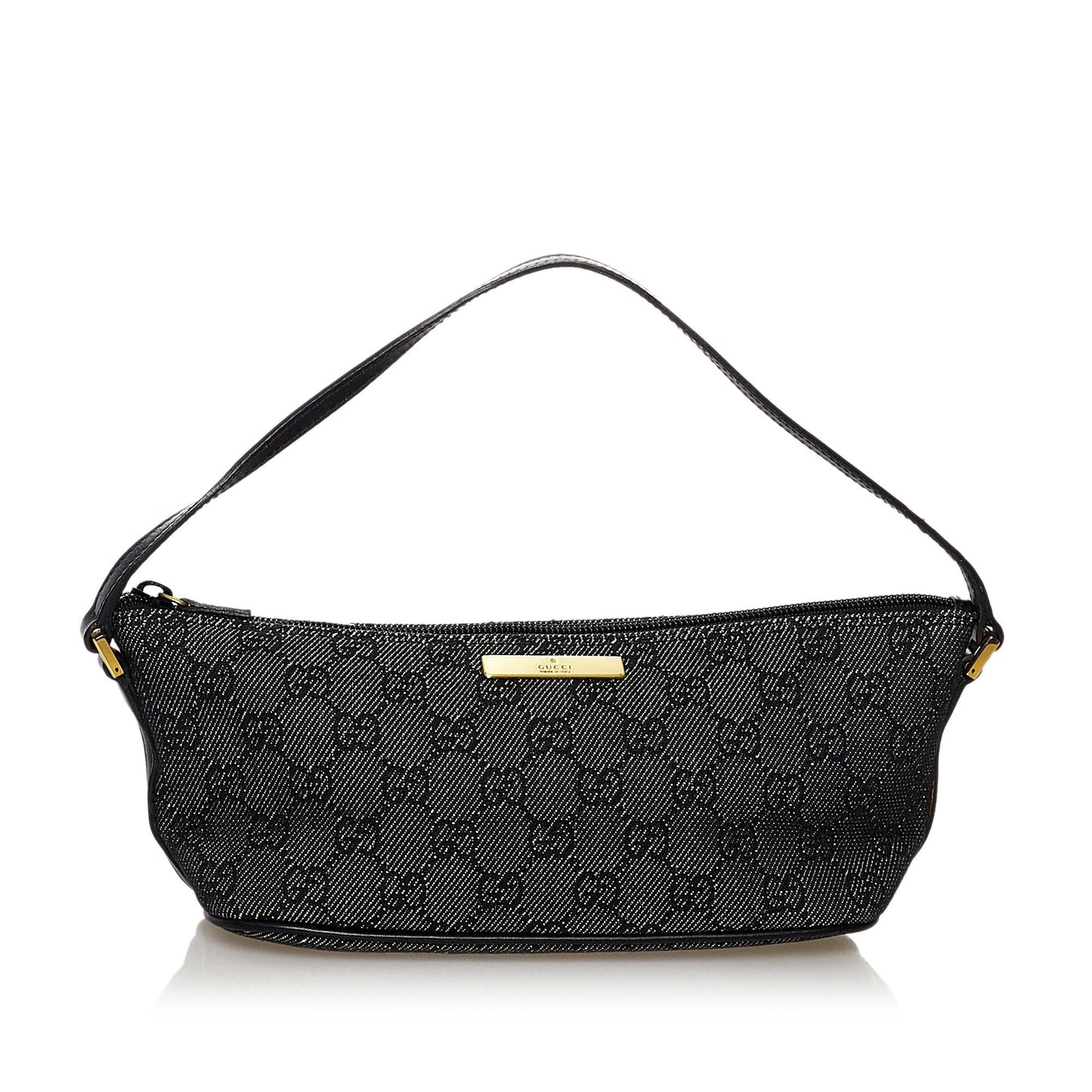 Gucci GG Boat Baguette SHG Canvas Grey Handbag Baguette Shg