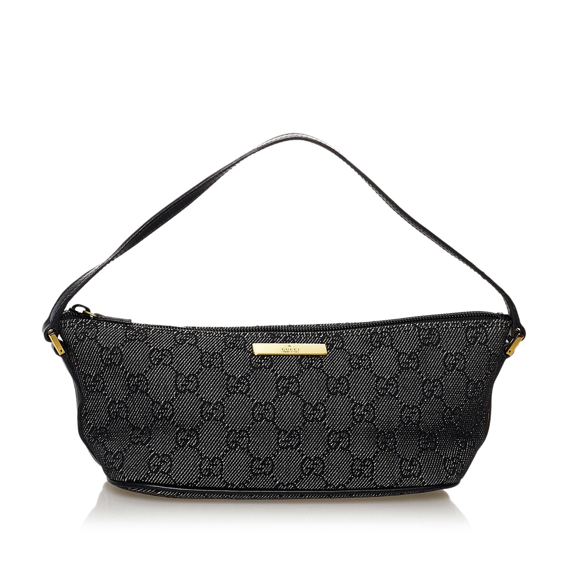 Gucci GG Boat Baguette SHG Canvas Grey Handbag Baguette Shg