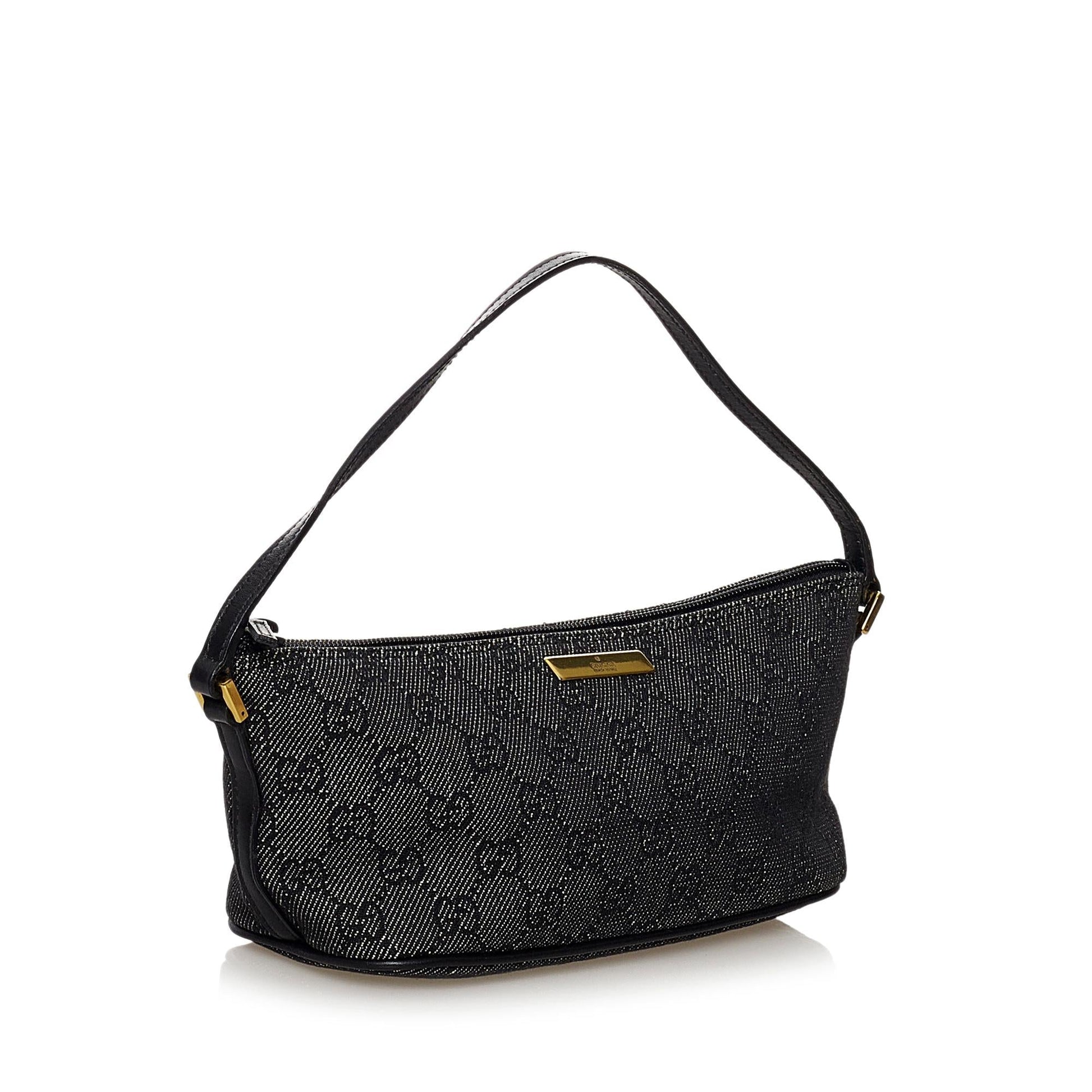 Gucci GG Boat Baguette SHG Canvas Grey Handbag Baguette Shg