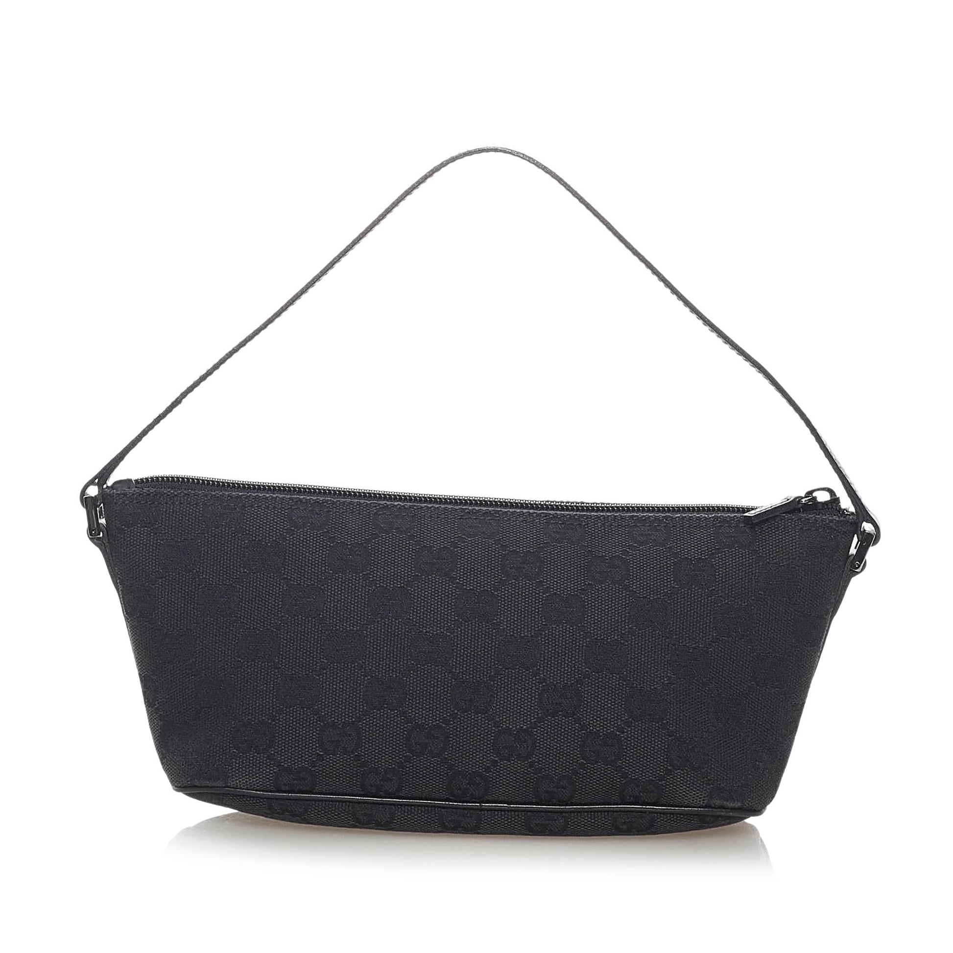 Gucci GG Boat Baguette SHG Canvas Black Handbag 17