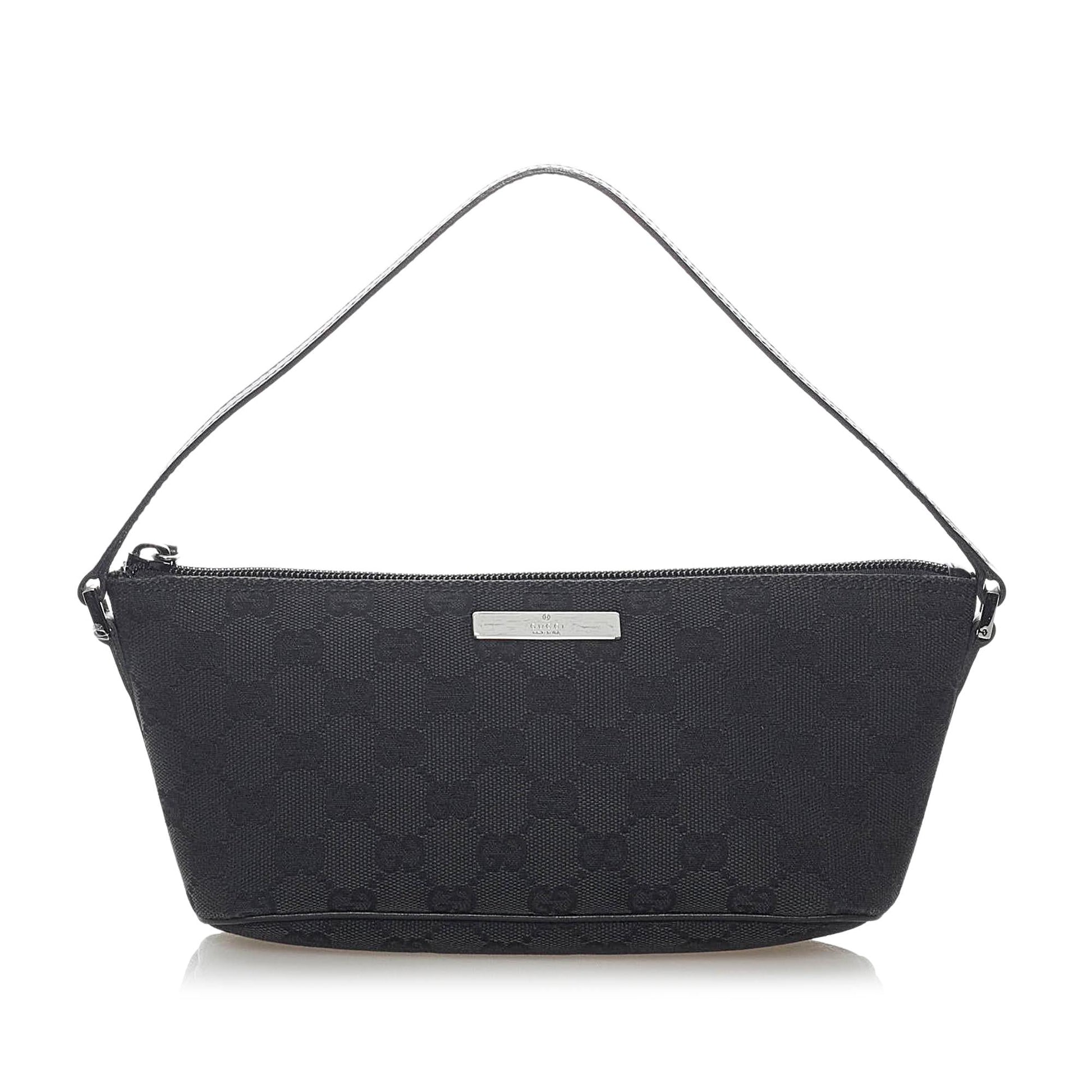 Gucci GG Boat Baguette SHG Canvas Black Handbag 17