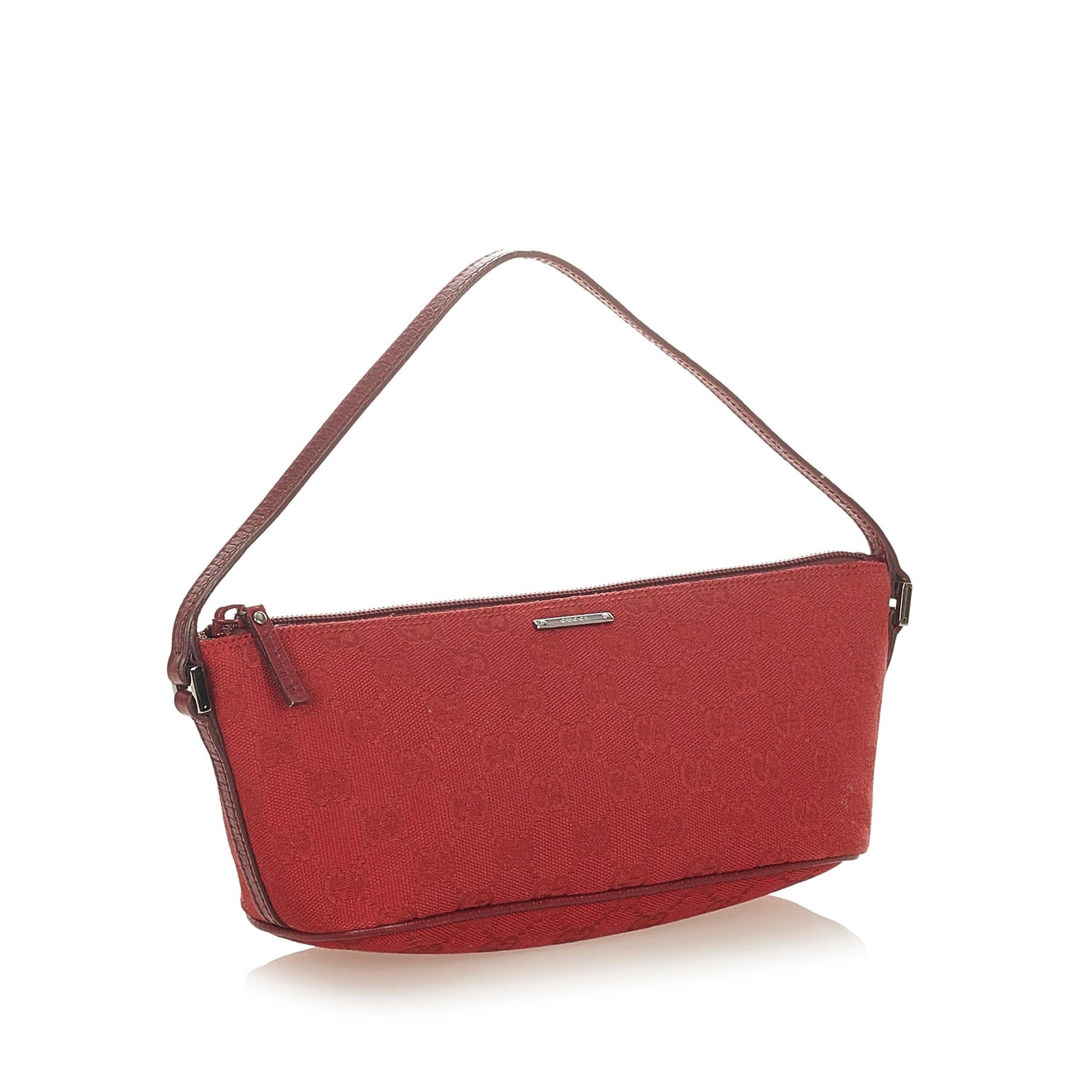 Gucci GG Boat Baguette SHG Canvas Red Handbag Baguette Shg