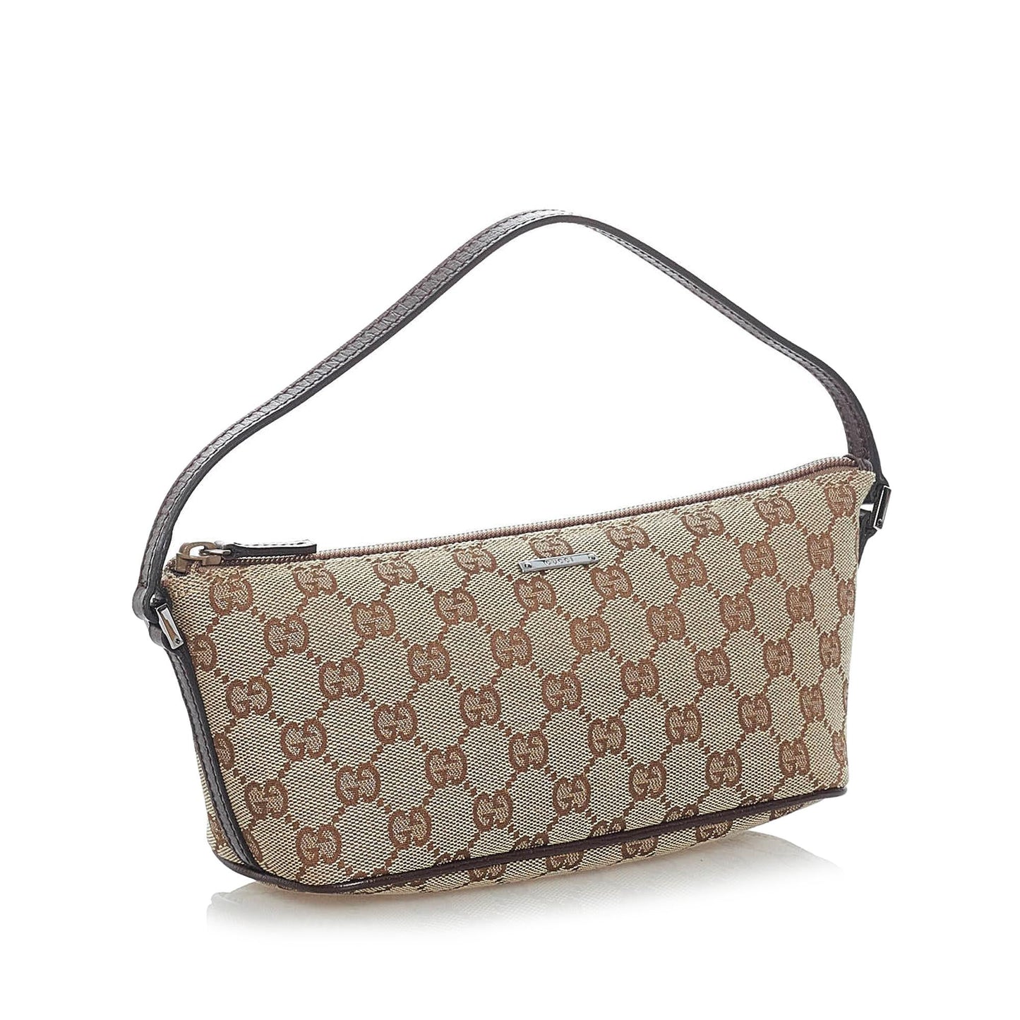 Gucci GG Boat Baguette SHG Canvas Calf Brown Handbag Baguette Shg