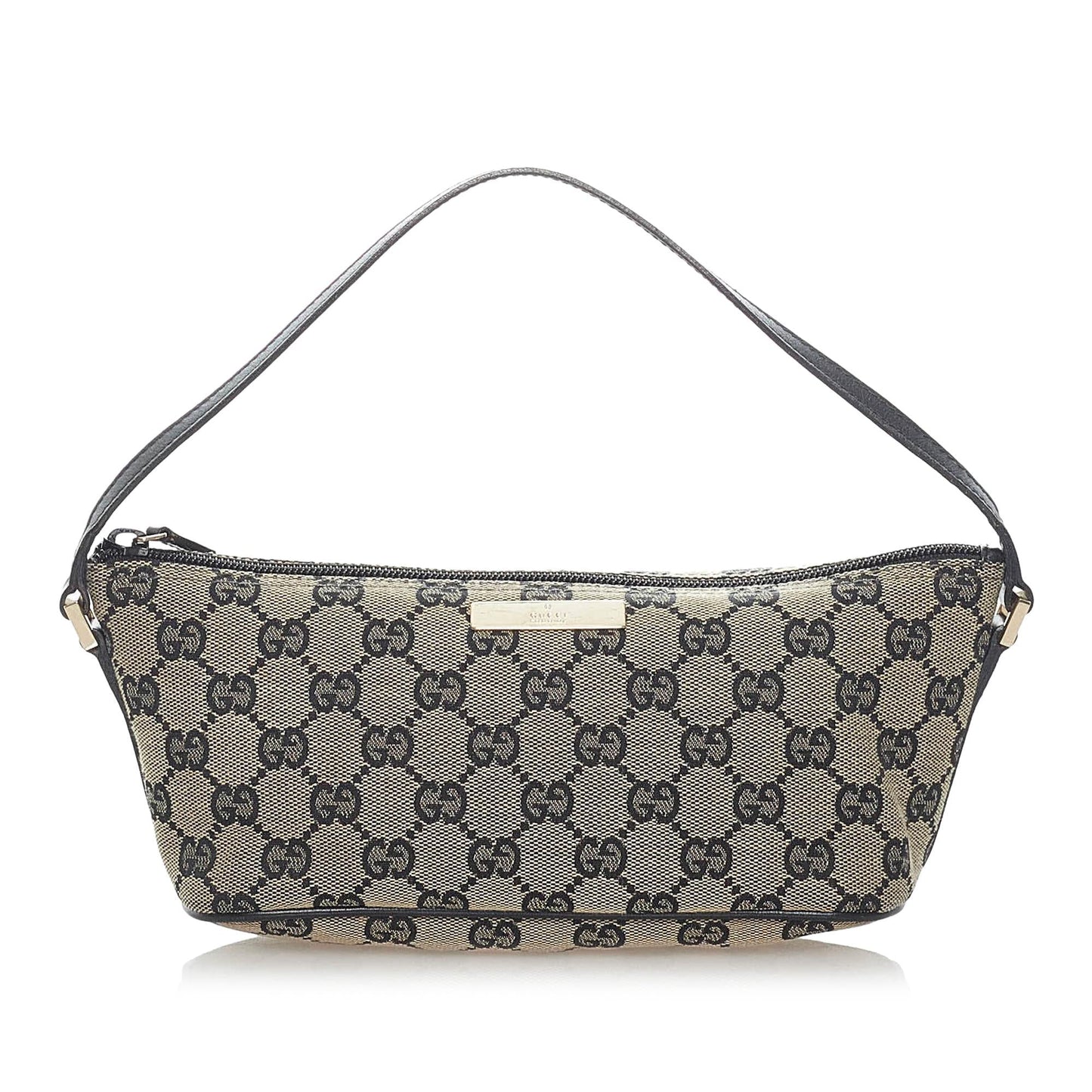Gucci GG Boat Baguette SHG Canvas Black Brown Handbag
